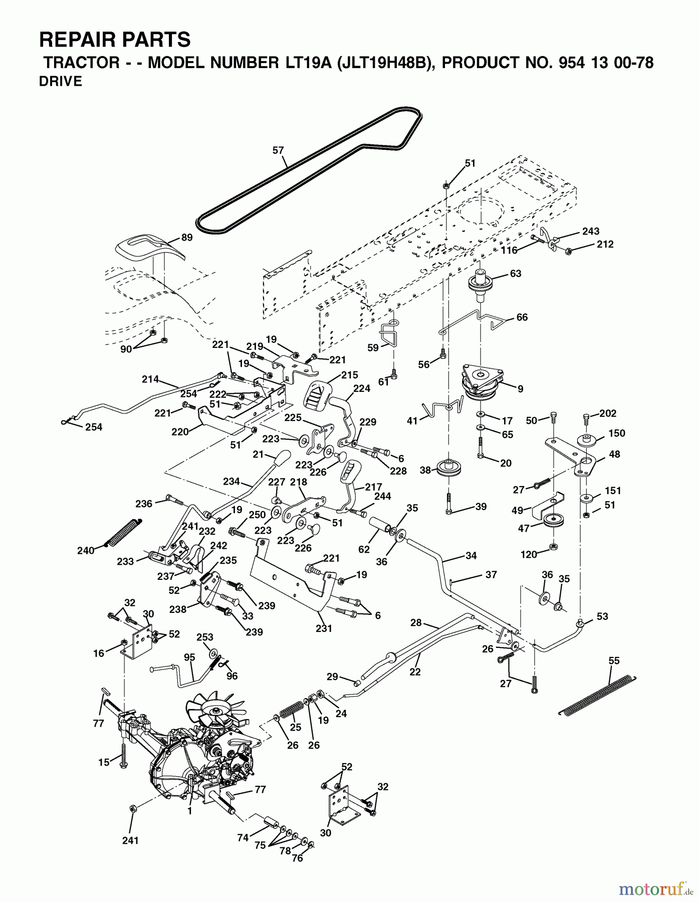 Jonsered Rasen und Garten Traktoren LT19A (JLT19H48B, 954130078) - Jonsered Lawn & Garden Tractor (2002-03) DRIVE