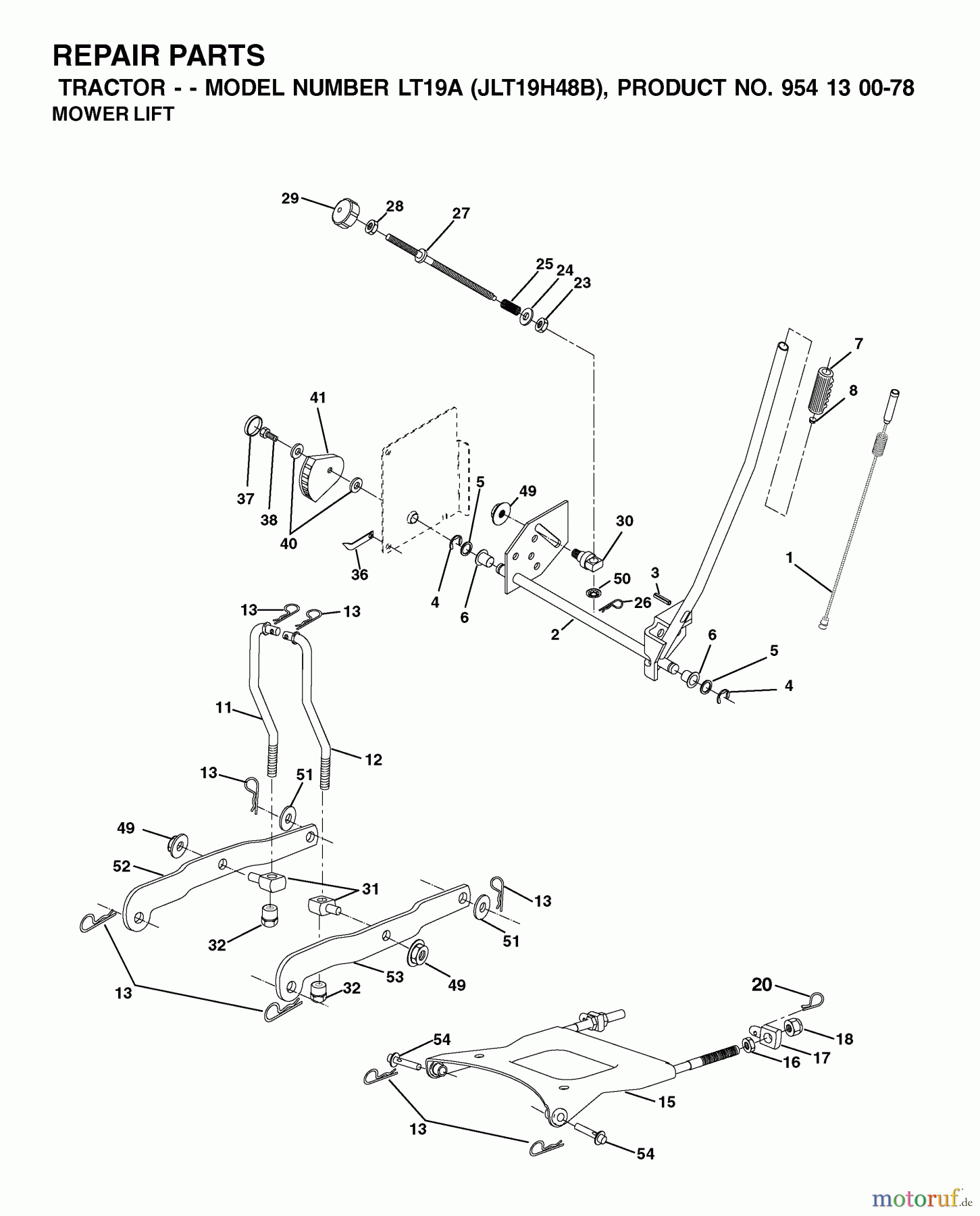 Jonsered Rasen und Garten Traktoren LT19A (JLT19H48B, 954130078) - Jonsered Lawn & Garden Tractor (2002-03) MOWER LIFT / DECK LIFT