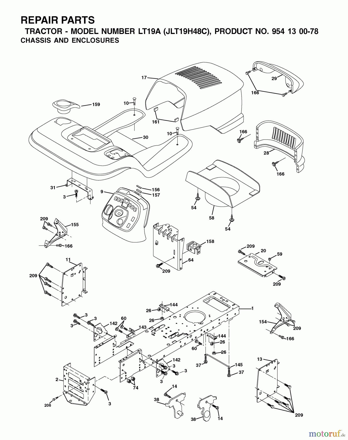 Jonsered Rasen und Garten Traktoren LT19A (JLT19H48C, 954130078) - Jonsered Lawn & Garden Tractor (2002-09) CHASSIS ENCLOSURES