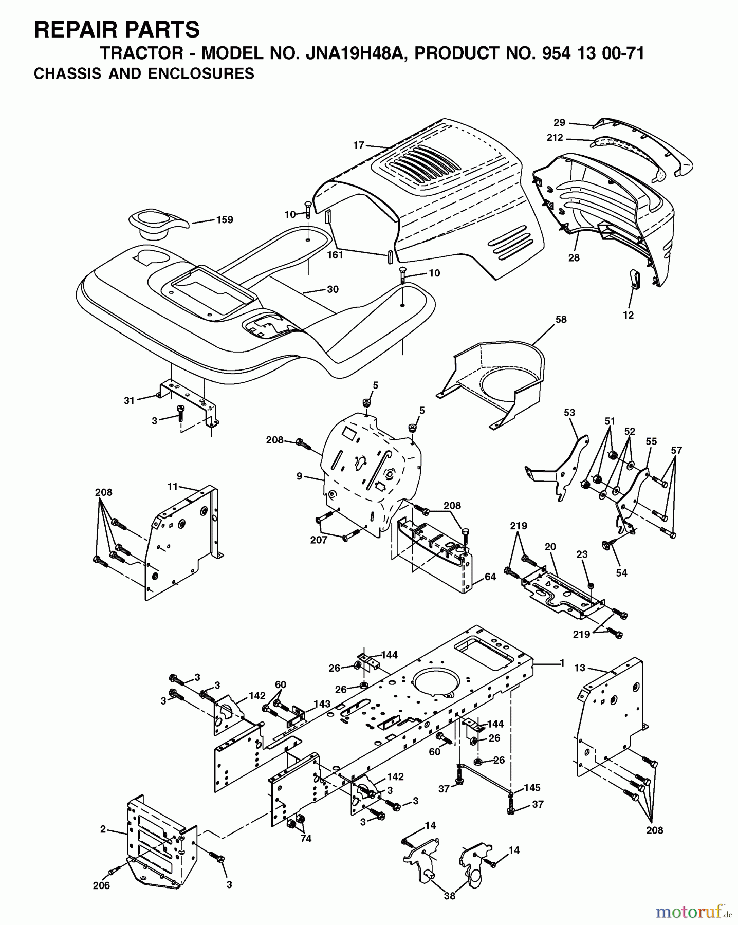 Jonsered Rasen und Garten Traktoren LT19A (JNA19H48A, 954130071) - Jonsered Lawn & Garden Tractor (2003-01) CHASSIS ENCLOSURES