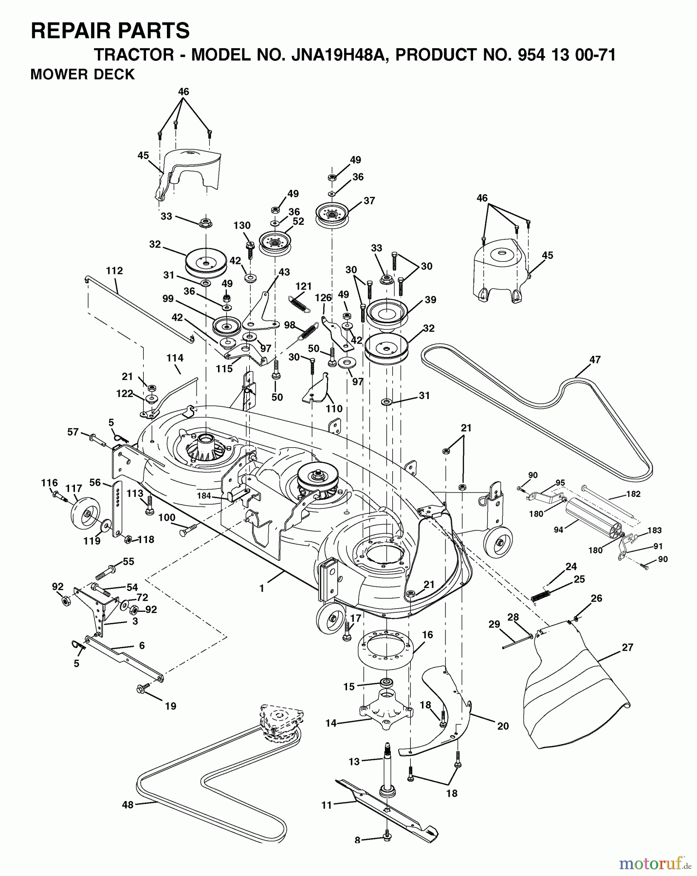 Jonsered Rasen und Garten Traktoren LT19A (JNA19H48A, 954130071) - Jonsered Lawn & Garden Tractor (2003-01) MOWER DECK / CUTTING DECK