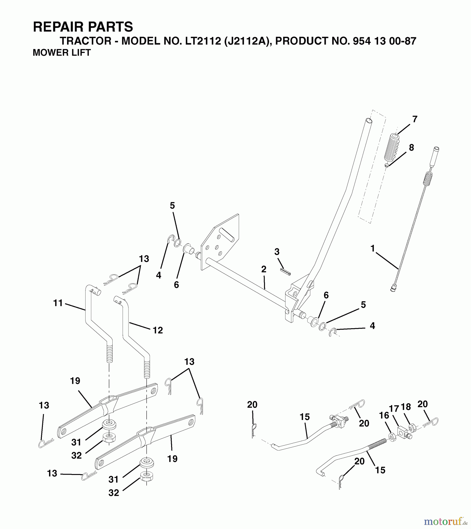 Jonsered Rasen und Garten Traktoren LT2112 (J2112A, 954130087) - Jonsered Lawn & Garden Tractor (2003-01) MOWER LIFT / DECK LIFT