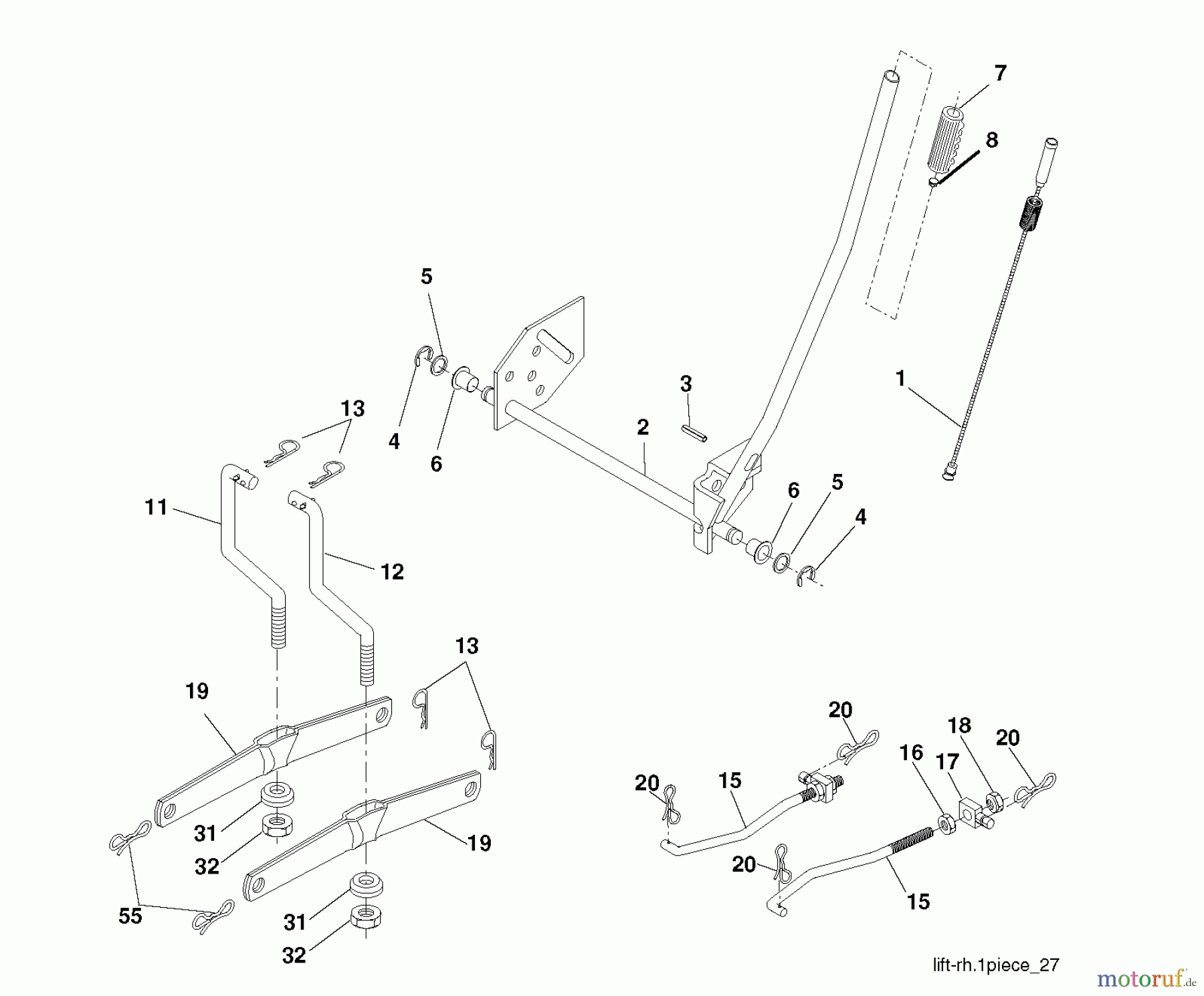 Jonsered Rasen und Garten Traktoren LT2113 (96011026601) - Jonsered Lawn & Garden Tractor (2008-02) MOWER LIFT / DECK LIFT