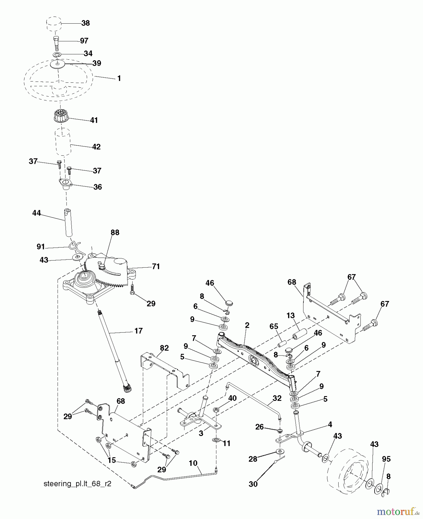 Jonsered Rasen und Garten Traktoren LT2113 (96011026605) - Jonsered Lawn & Garden Tractor (2010-09) STEERING