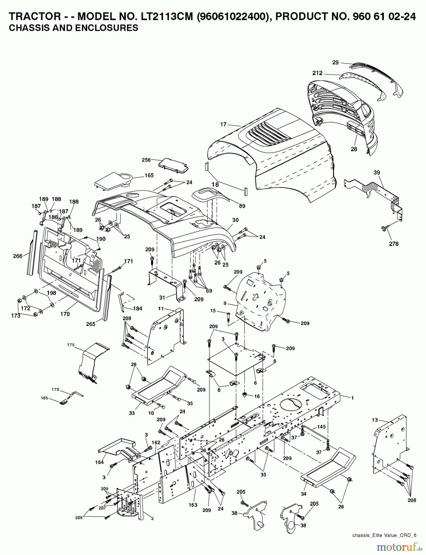 Jonsered Rasen und Garten Traktoren LT2113 CM (96061022400) - Jonsered Lawn & Garden Tractor (2007-10) CHASSIS ENCLOSURES
