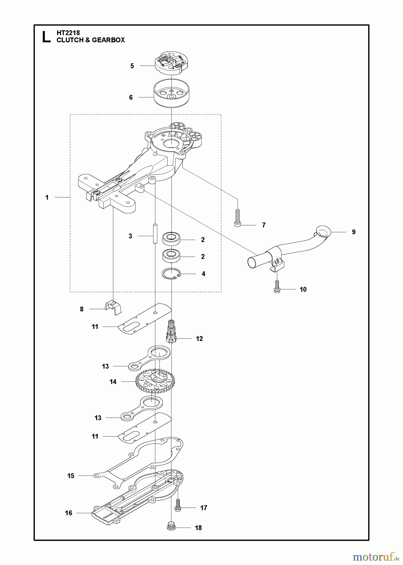 Jonsered Heckenscheren HT2218 - Jonsered Hedge Trimmer (2012-01) CLUTCH GEARBOX