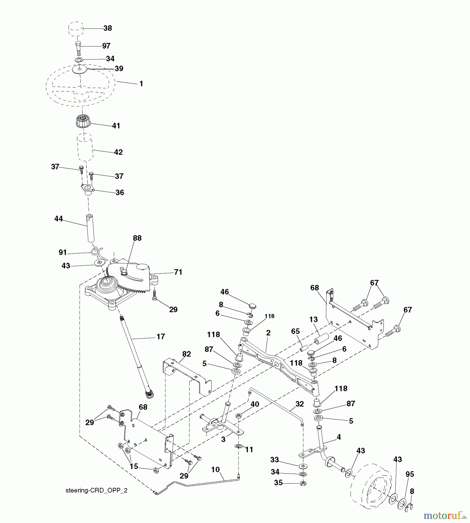 Jonsered Rasen und Garten Traktoren LT2113 CM (96061022401) - Jonsered Lawn & Garden Tractor (2008-06) STEERING
