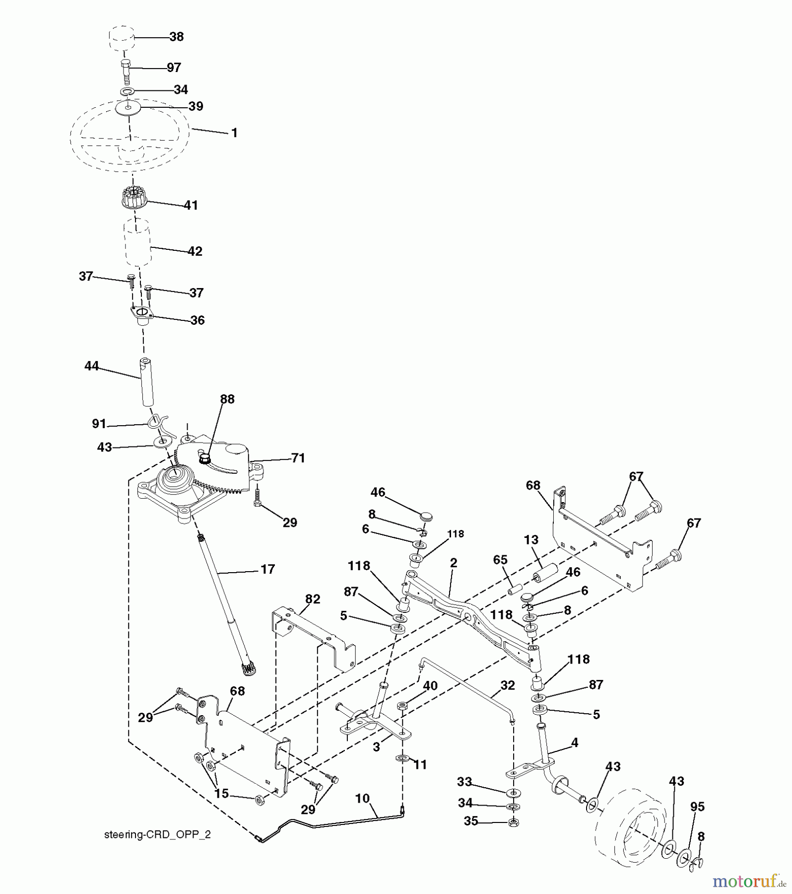 Jonsered Rasen und Garten Traktoren LT2113 CM (96061022403) - Jonsered Lawn & Garden Tractor (2009-08) STEERING