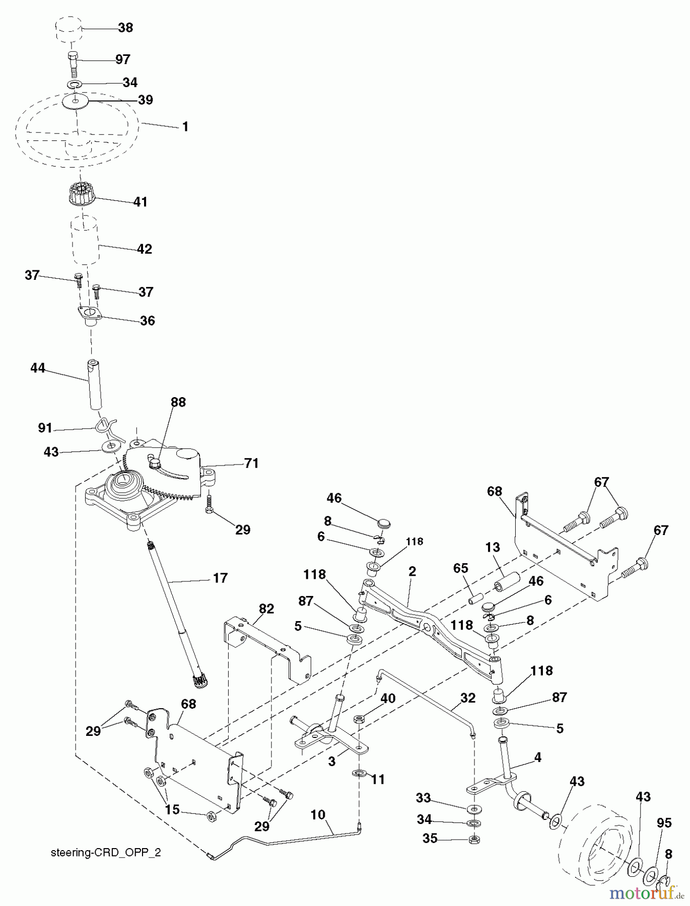 Jonsered Rasen und Garten Traktoren LT2113 CM (96061022406) - Jonsered Lawn & Garden Tractor (2011-09) STEERING