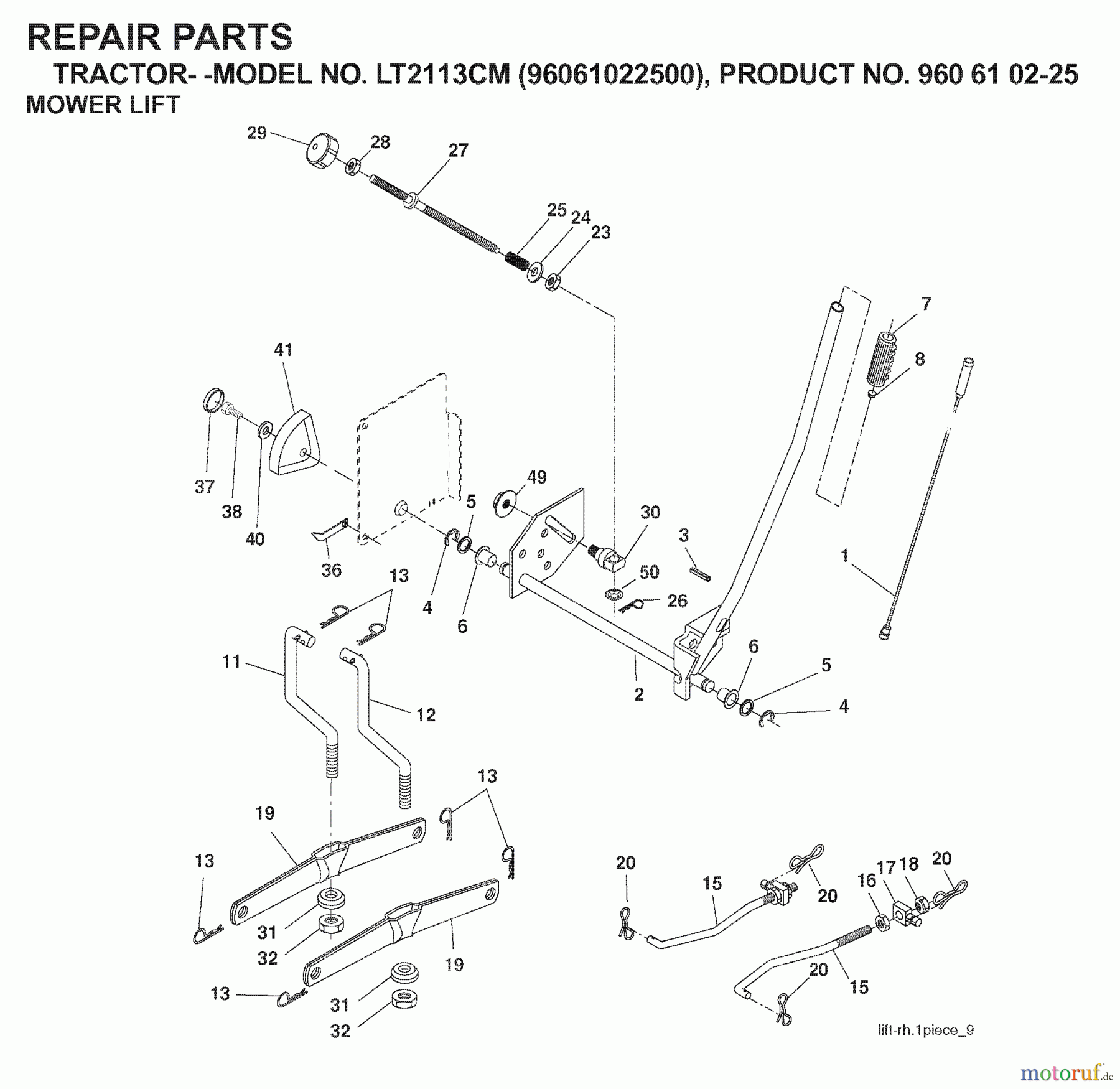 Jonsered Rasen und Garten Traktoren LT2113 CM (96061022500) - Jonsered Lawn & Garden Tractor (2007-10) MOWER LIFT / DECK LIFT