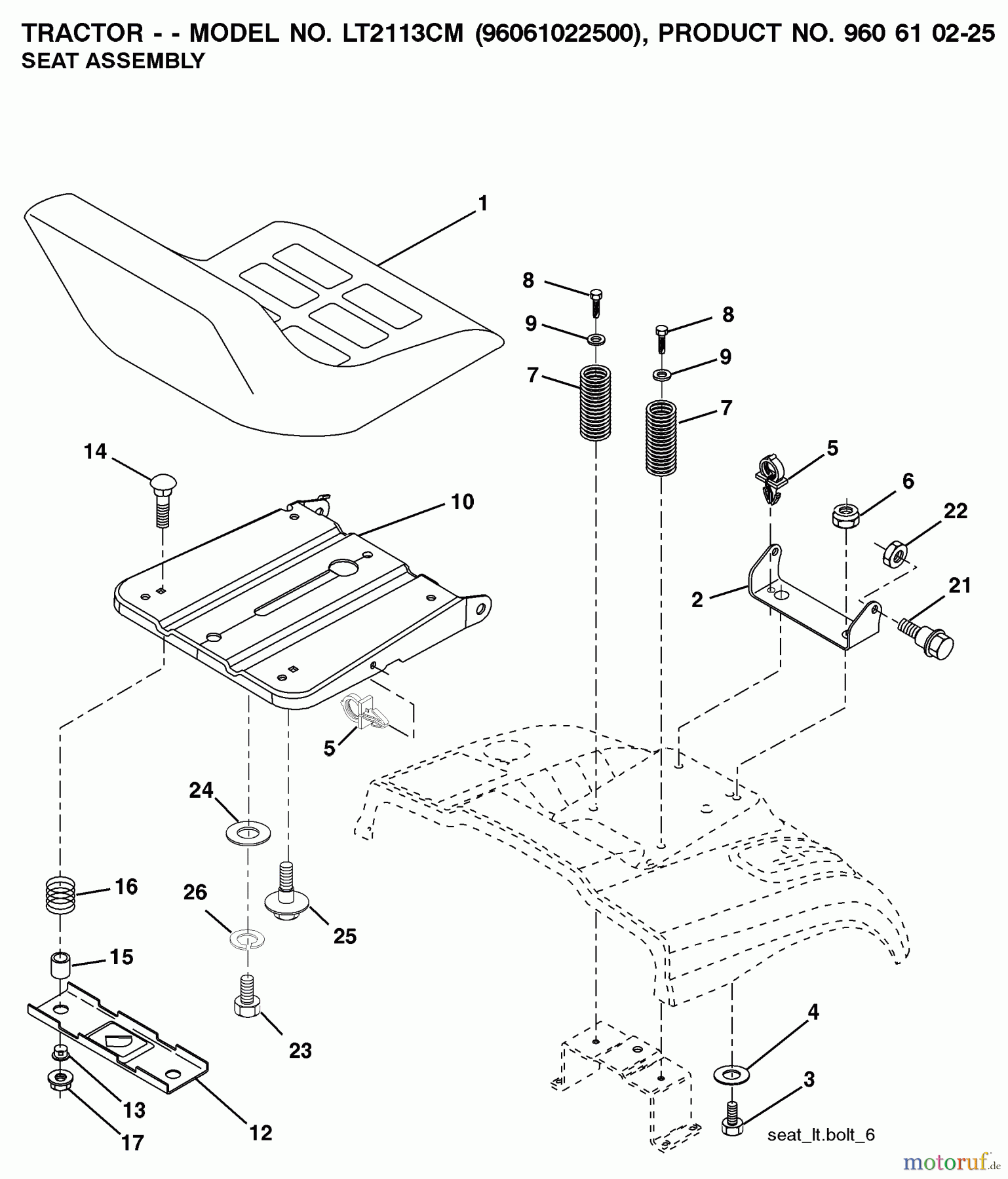 Jonsered Rasen und Garten Traktoren LT2113 CM (96061022500) - Jonsered Lawn & Garden Tractor (2007-10) SEAT