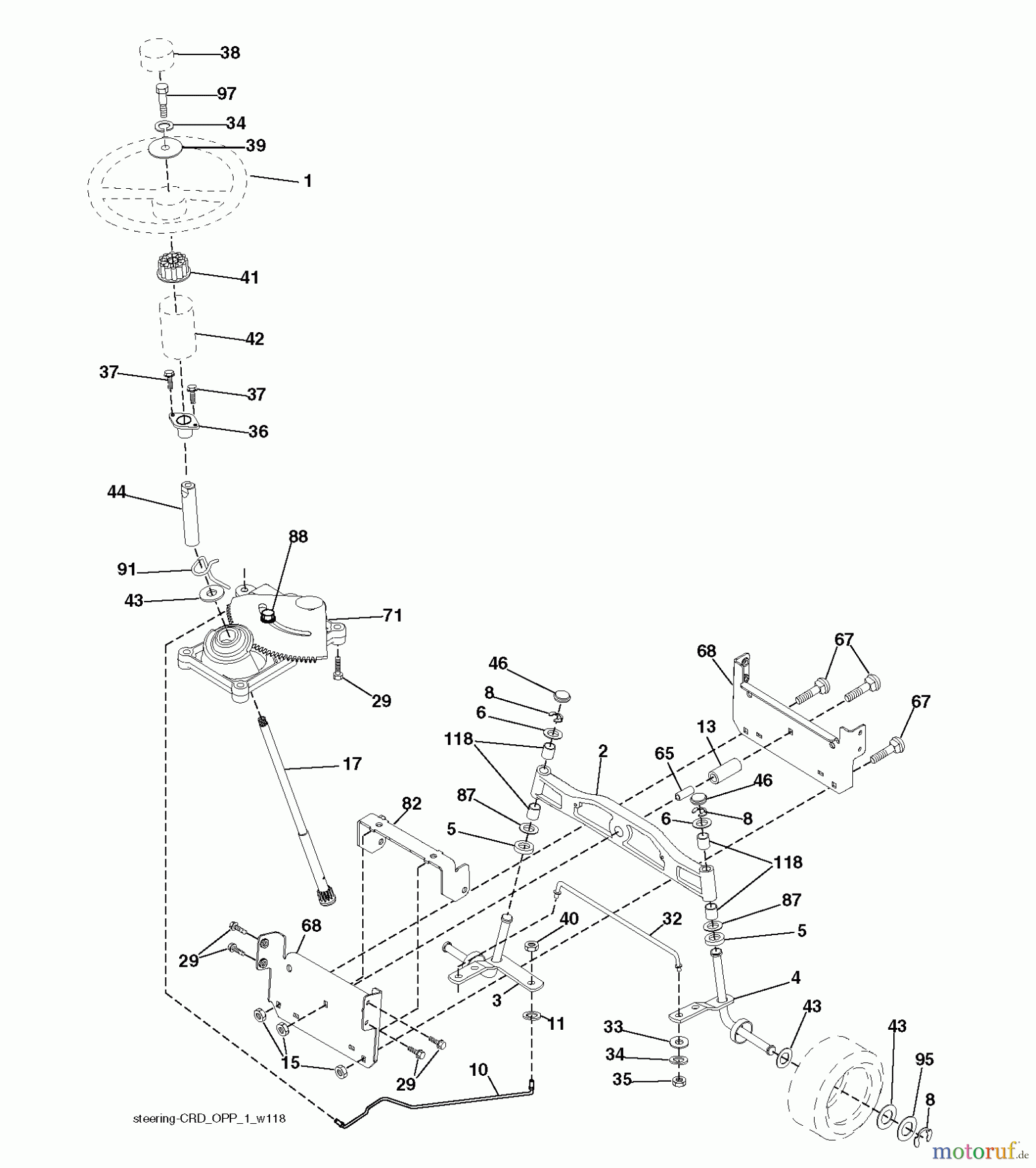 Jonsered Rasen und Garten Traktoren LT2113 CM (96061022501) - Jonsered Lawn & Garden Tractor (2008-09) STEERING
