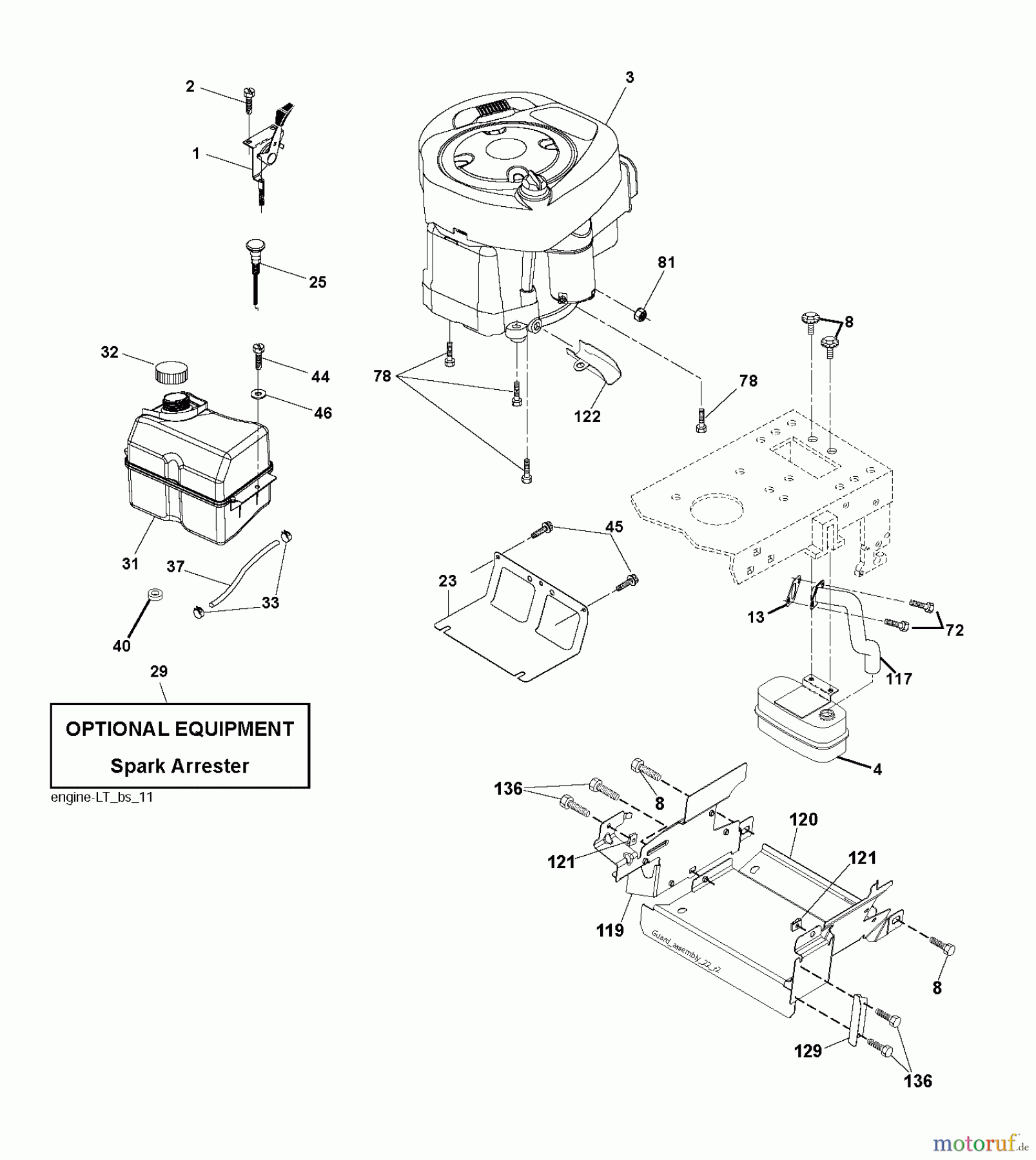 Jonsered Rasen und Garten Traktoren LT2114 (96011029303) - Jonsered Lawn & Garden Tractor (2012-08) ENGINE