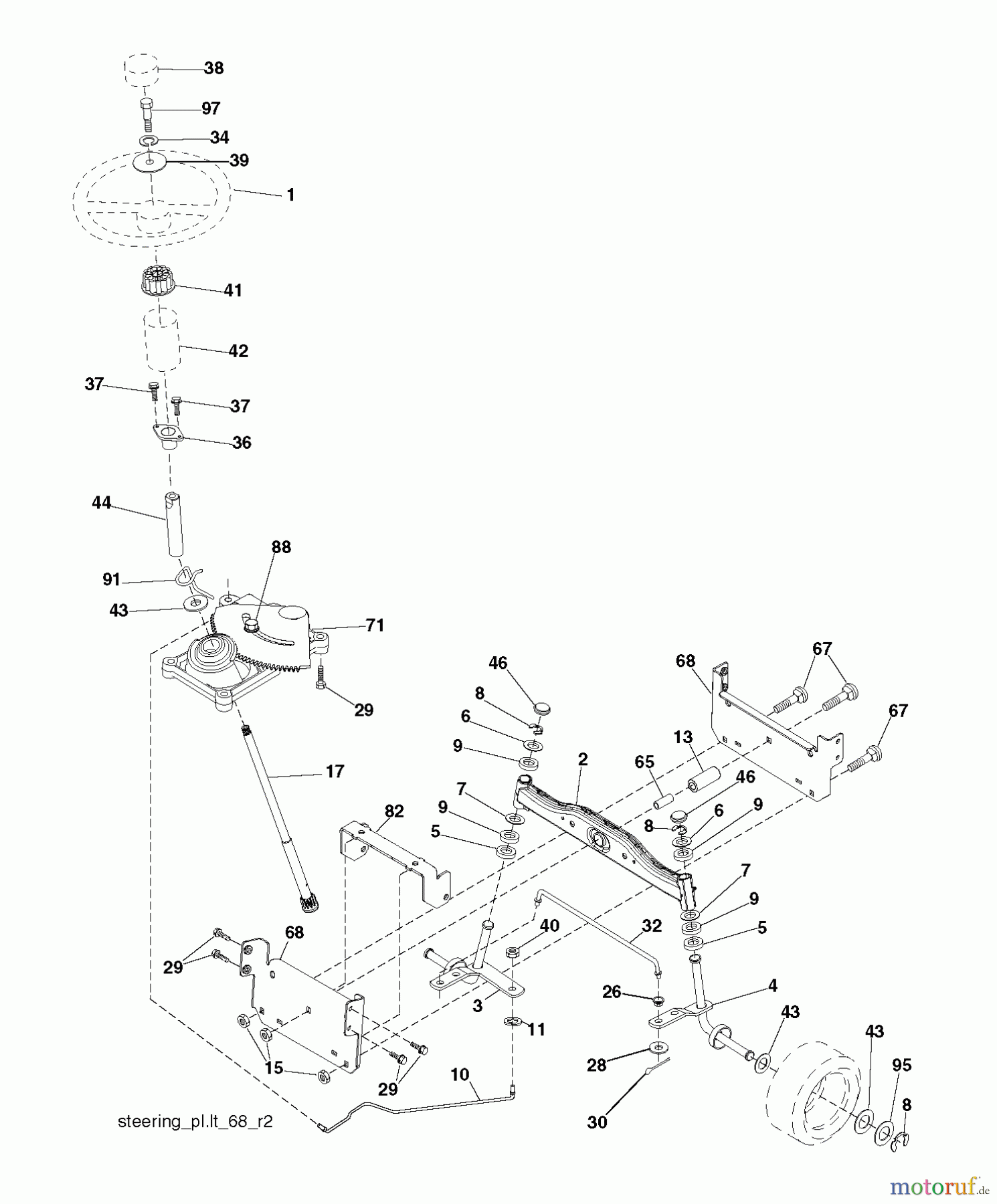 Jonsered Rasen und Garten Traktoren LT2114 (96011029304) - Jonsered Lawn & Garden Tractor (2013-05) STEERING