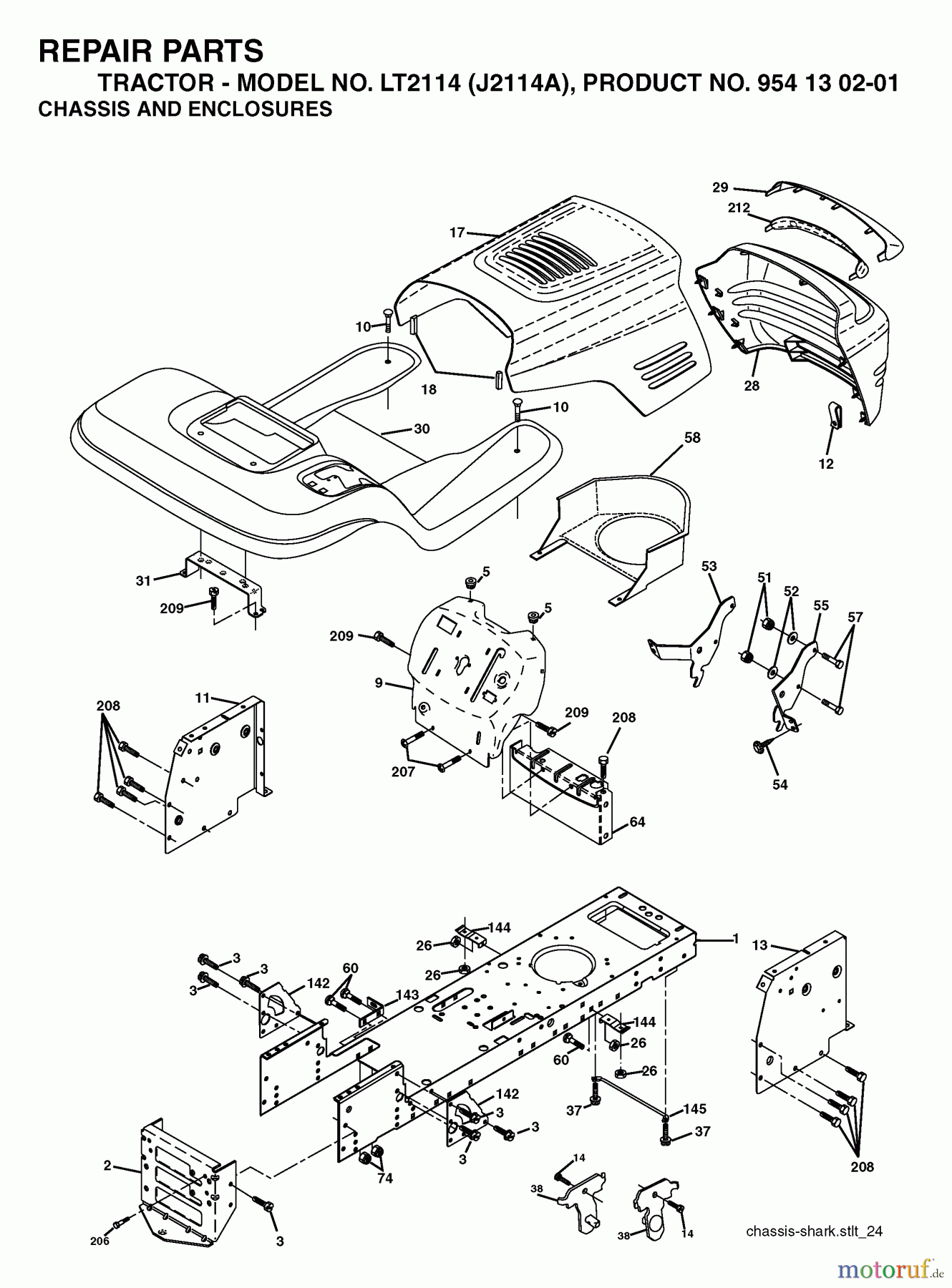 Jonsered Rasen und Garten Traktoren LT2114 (J2114A, 954130201) - Jonsered Lawn & Garden Tractor (2003-01) CHASSIS ENCLOSURES