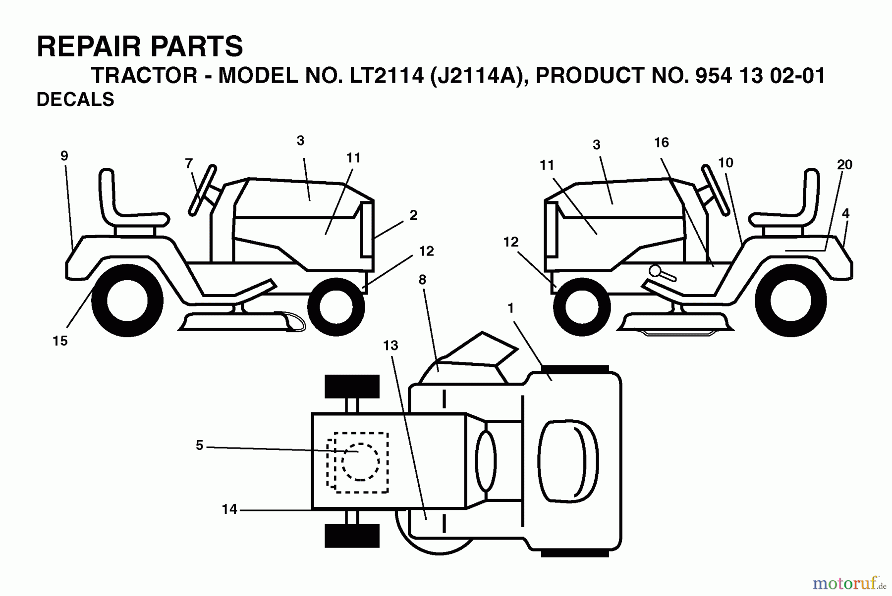 Jonsered Rasen und Garten Traktoren LT2114 (J2114A, 954130201) - Jonsered Lawn & Garden Tractor (2003-01) DECALS