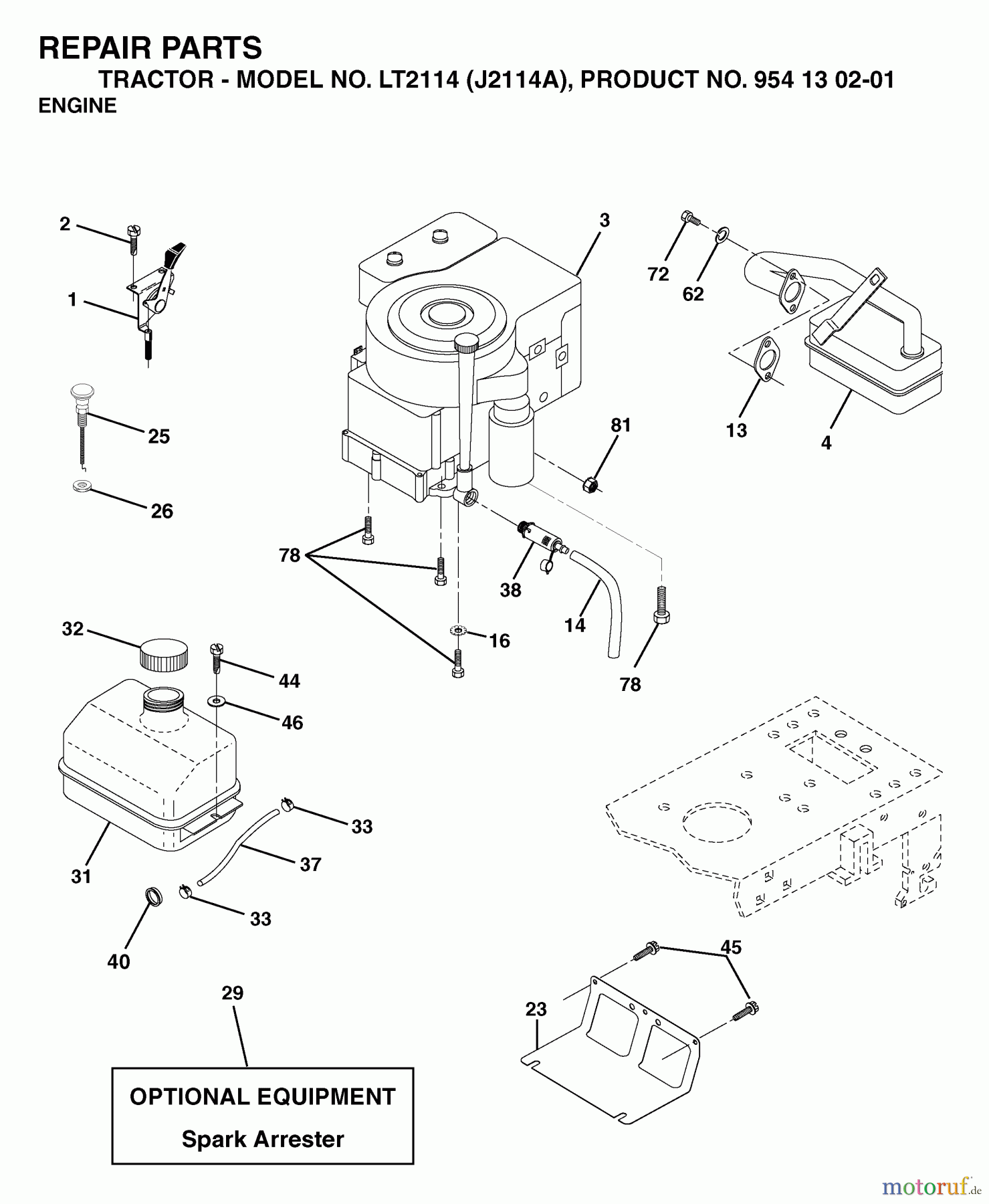 Jonsered Rasen und Garten Traktoren LT2114 (J2114A, 954130201) - Jonsered Lawn & Garden Tractor (2003-01) ENGINE CUTTING EQUIPMENT
