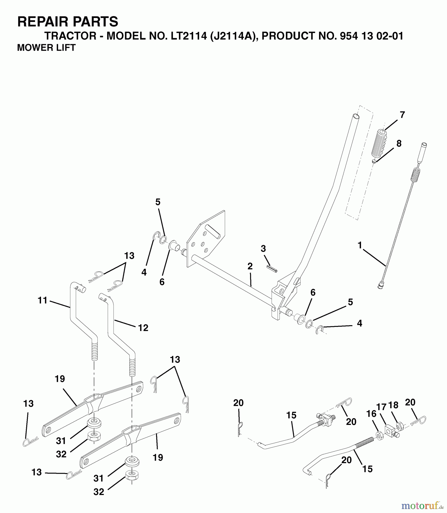 Jonsered Rasen und Garten Traktoren LT2114 (J2114A, 954130201) - Jonsered Lawn & Garden Tractor (2003-01) MOWER LIFT / DECK LIFT