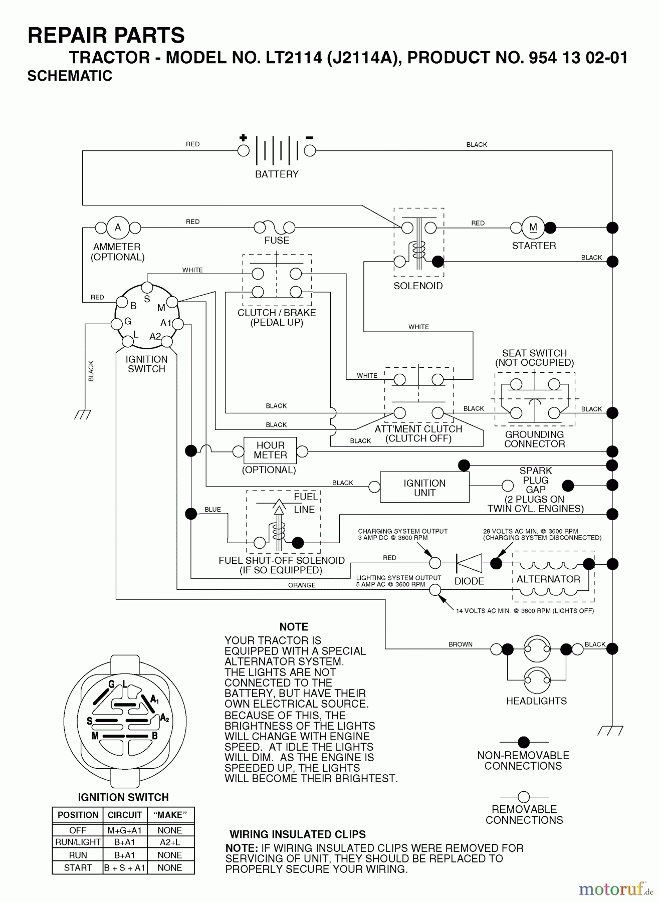 Jonsered Rasen und Garten Traktoren LT2114 (J2114A, 954130201) - Jonsered Lawn & Garden Tractor (2003-01) SCHEMATIC