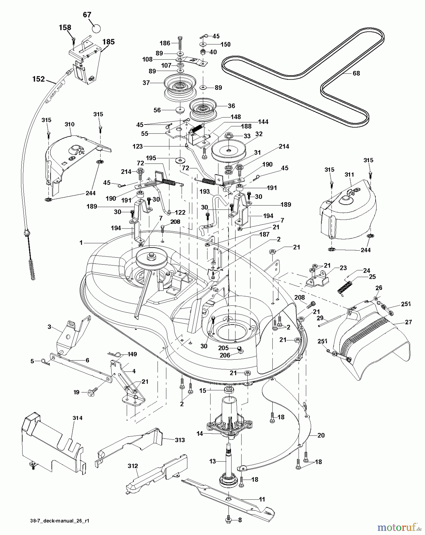 Jonsered Rasen und Garten Traktoren LT2114 A (96011030202) - Jonsered Lawn & Garden Tractor (2013-05) MOWER DECK / CUTTING DECK