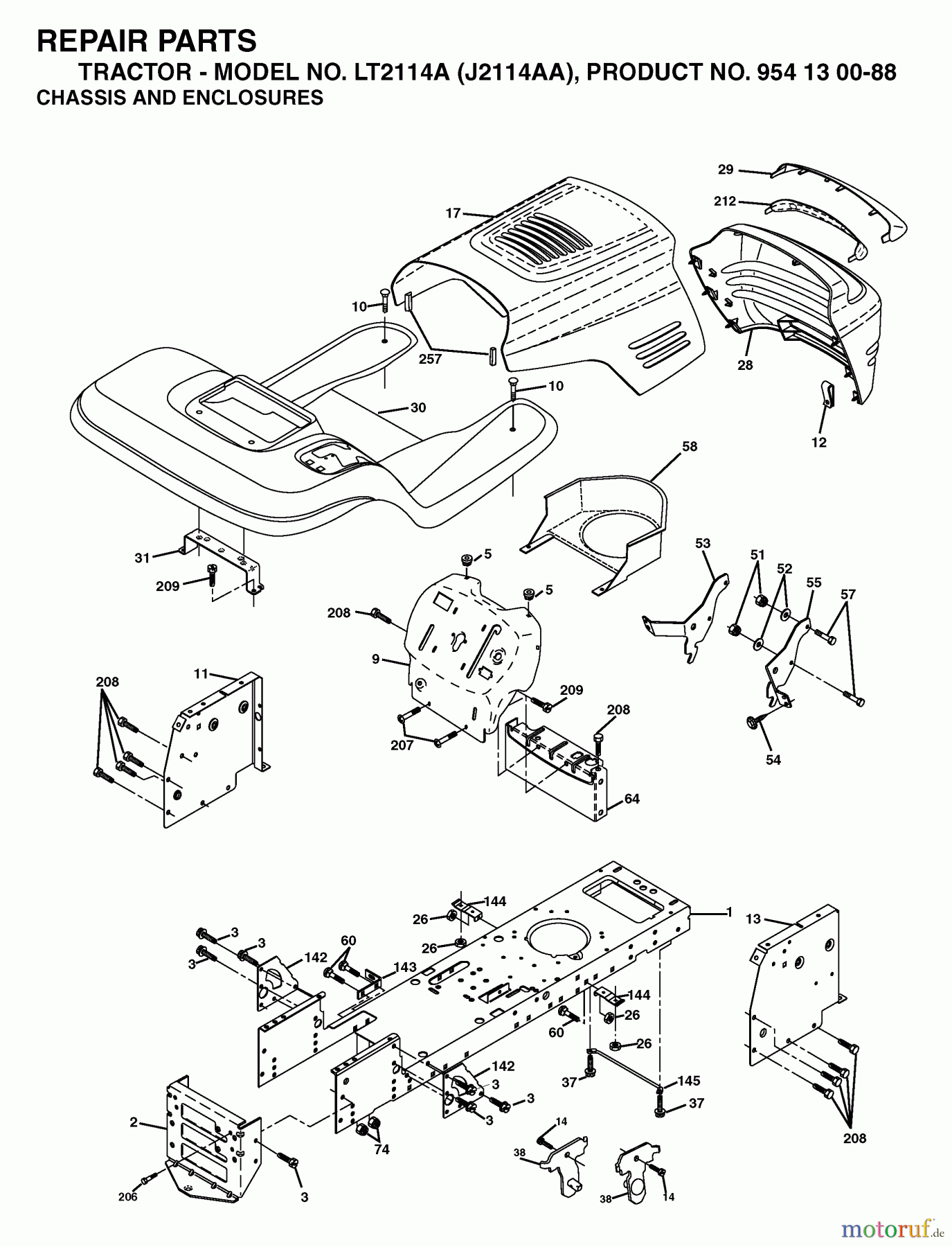 Jonsered Rasen und Garten Traktoren LT2114 A (J2114AA, 954130088) - Jonsered Lawn & Garden Tractor (2003-01) CHASSIS ENCLOSURES