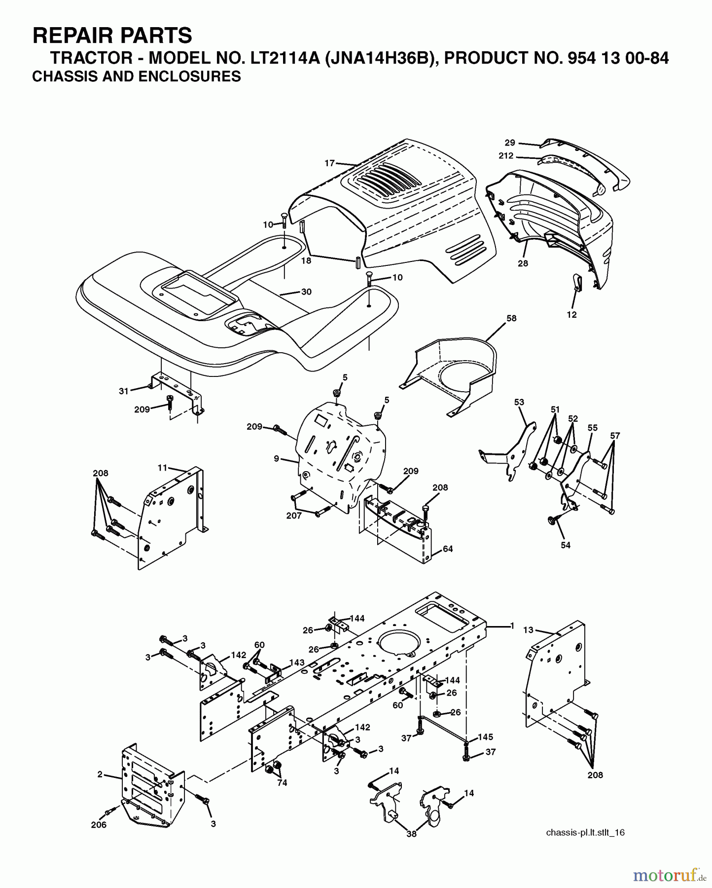 Jonsered Rasen und Garten Traktoren LT2114 A (JNA14H36B, 954130084) - Jonsered Lawn & Garden Tractor (2003-05) CHASSIS ENCLOSURES