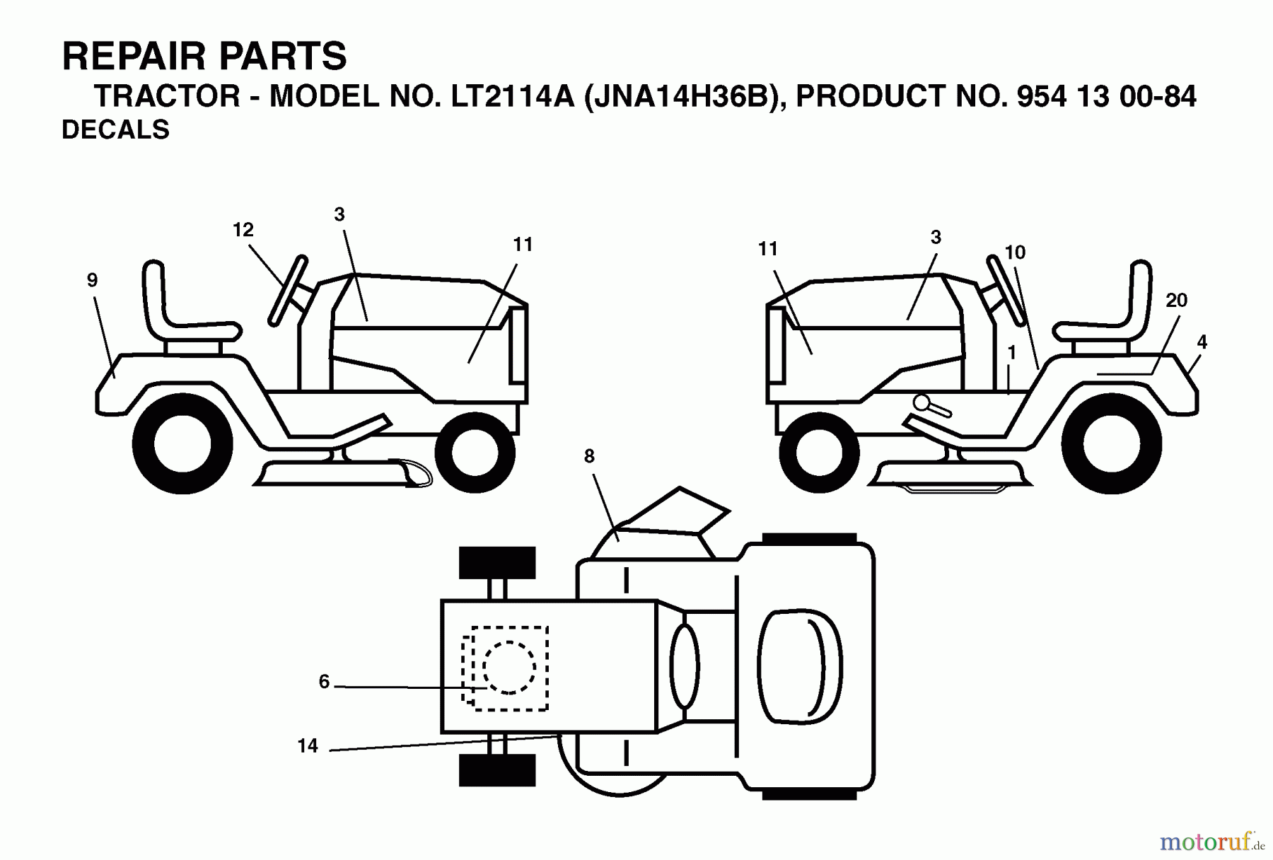  Jonsered Rasen  und Garten Traktoren LT2114 A (JNA14H36B, 954130084) - Jonsered Lawn & Garden Tractor (2003-05) DECALS
