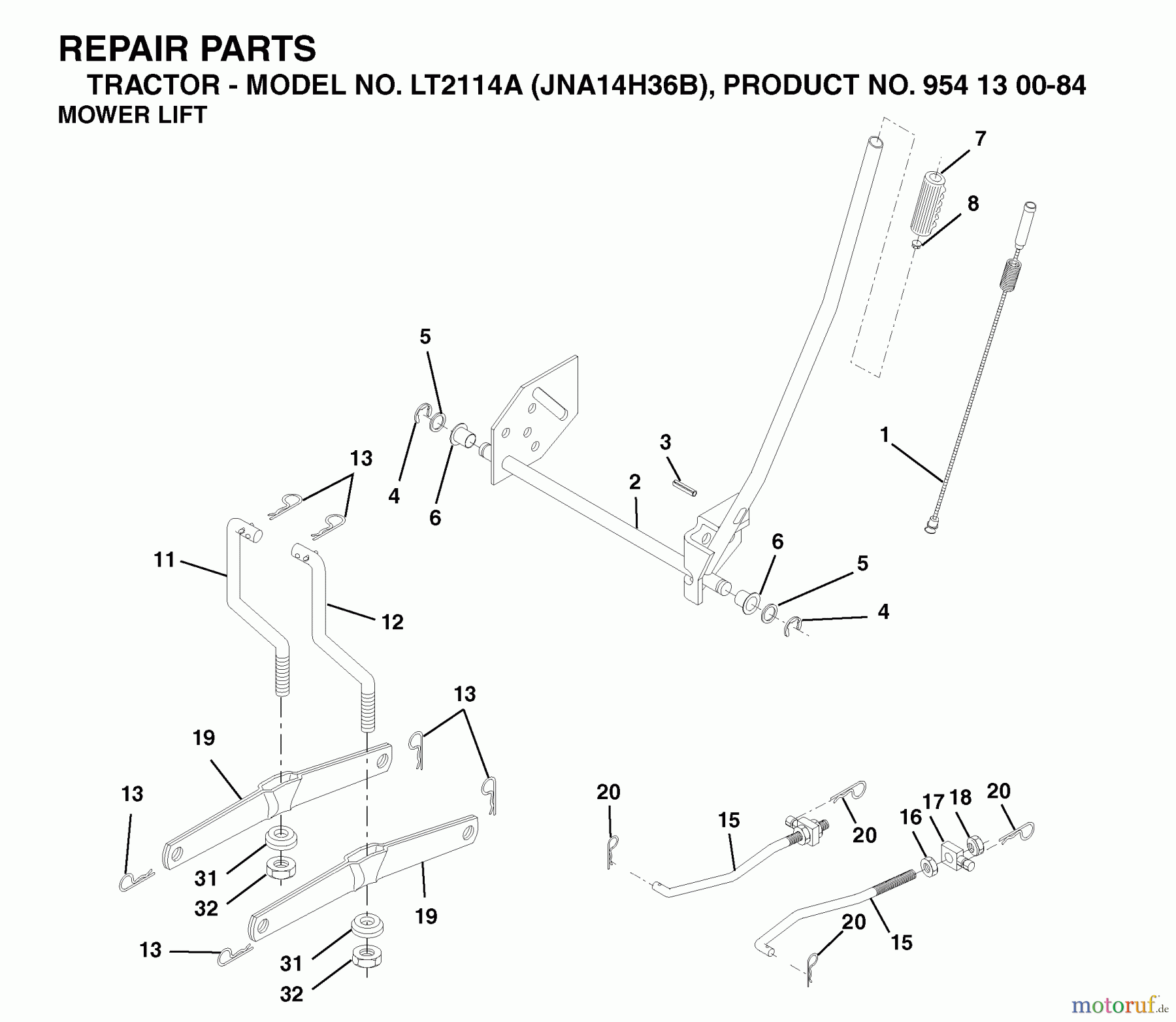 Jonsered Rasen und Garten Traktoren LT2114 A (JNA14H36B, 954130084) - Jonsered Lawn & Garden Tractor (2003-05) MOWER LIFT / DECK LIFT