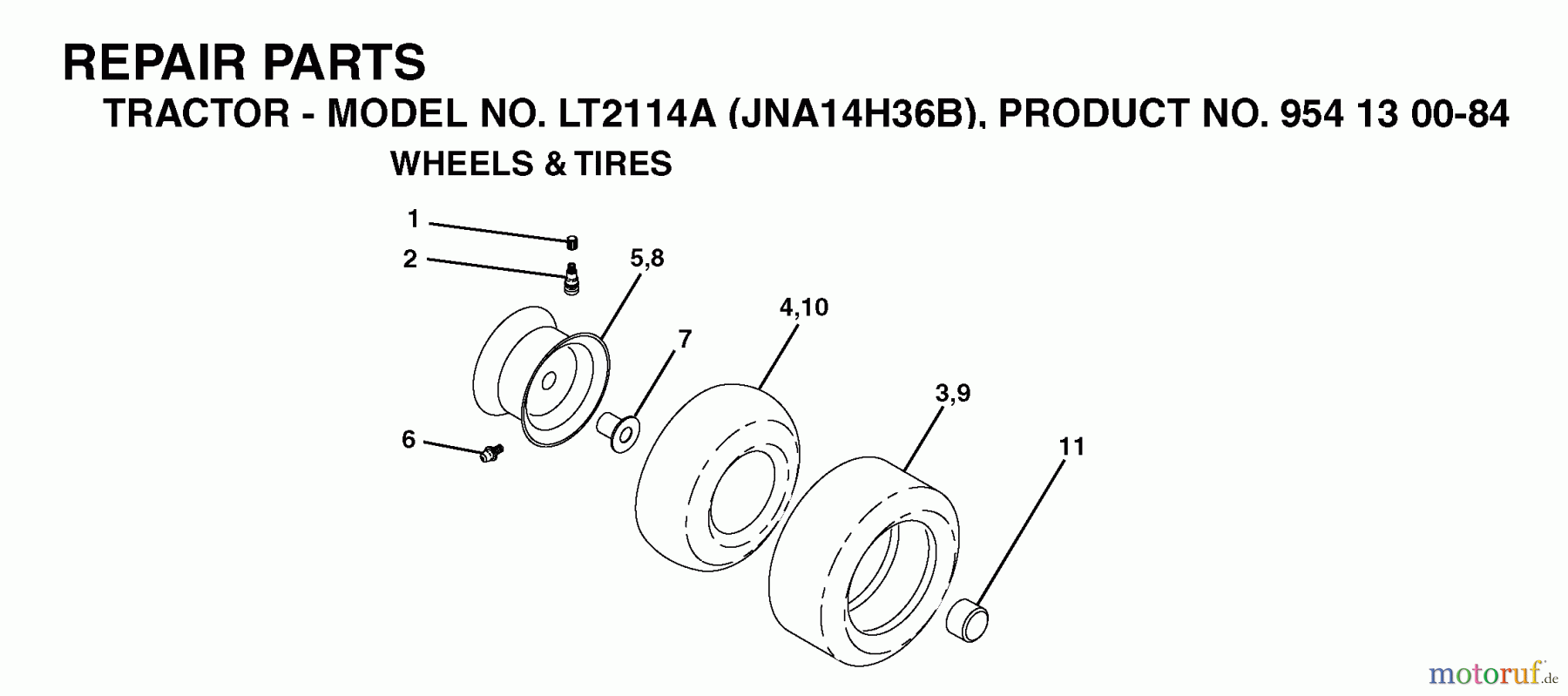 Jonsered Rasen und Garten Traktoren LT2114 A (JNA14H36B, 954130084) - Jonsered Lawn & Garden Tractor (2003-05) WHEELS TIRES