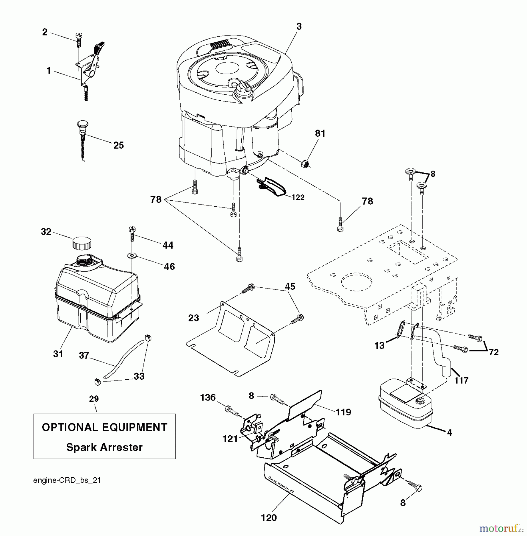 Jonsered Rasen und Garten Traktoren LT2114 CA (96061032002) - Jonsered Lawn & Garden Tractor (2012-08) ENGINE