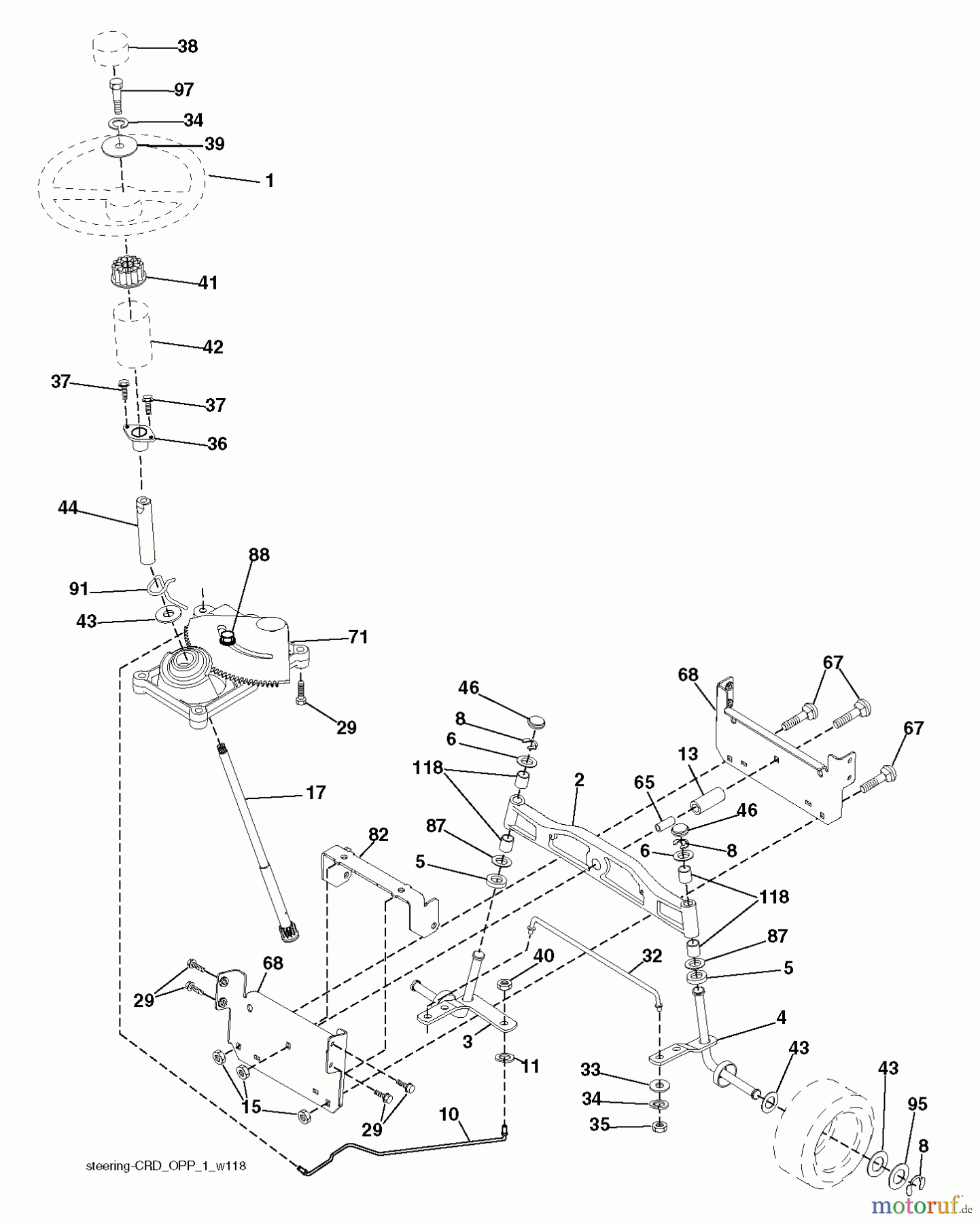 Jonsered Rasen und Garten Traktoren LT2114 CA (96061032002) - Jonsered Lawn & Garden Tractor (2012-08) STEERING