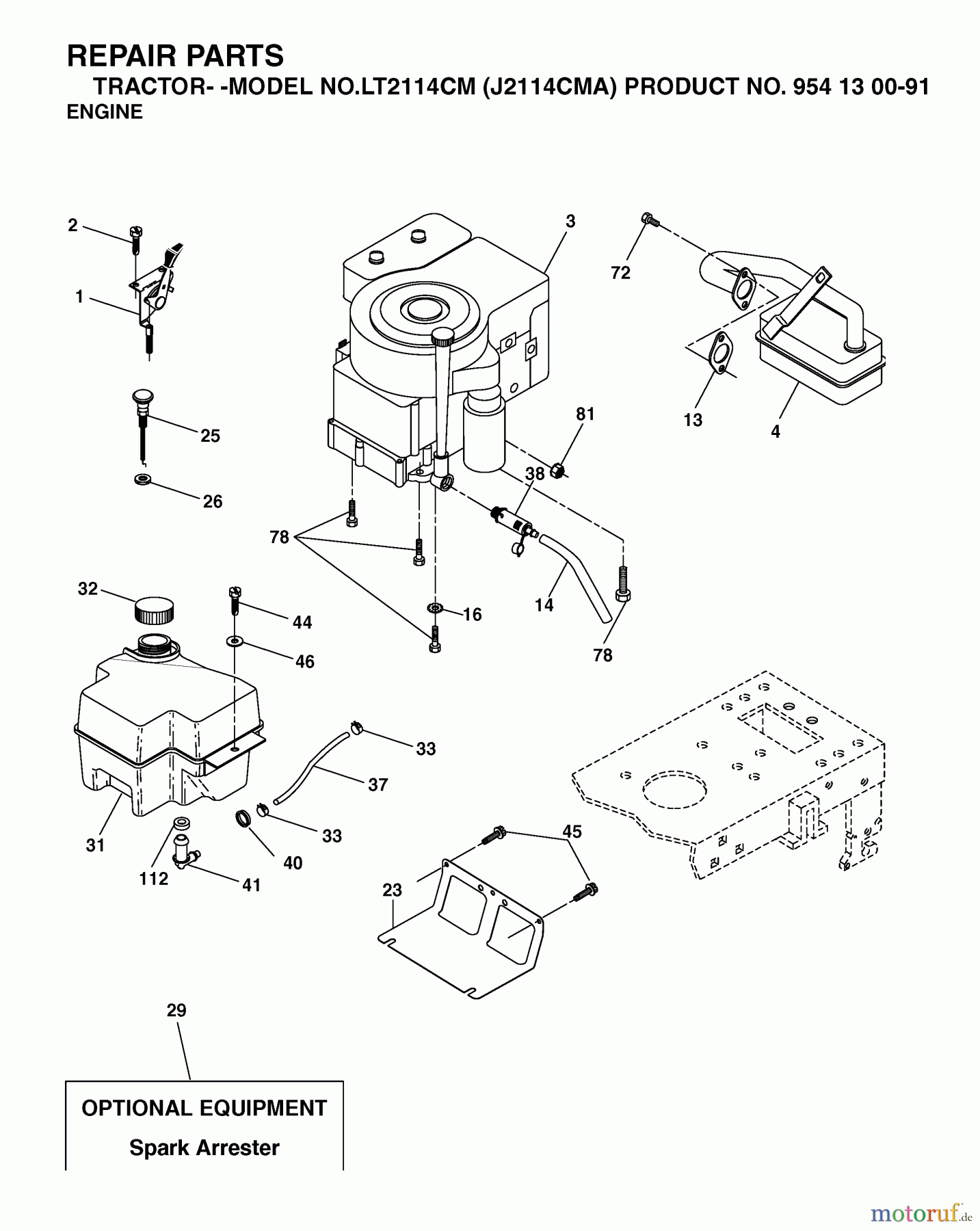 Jonsered Rasen und Garten Traktoren LT2114 CM (J2114CMA, 954130091) - Jonsered Lawn & Garden Tractor (2003-01) ENGINE