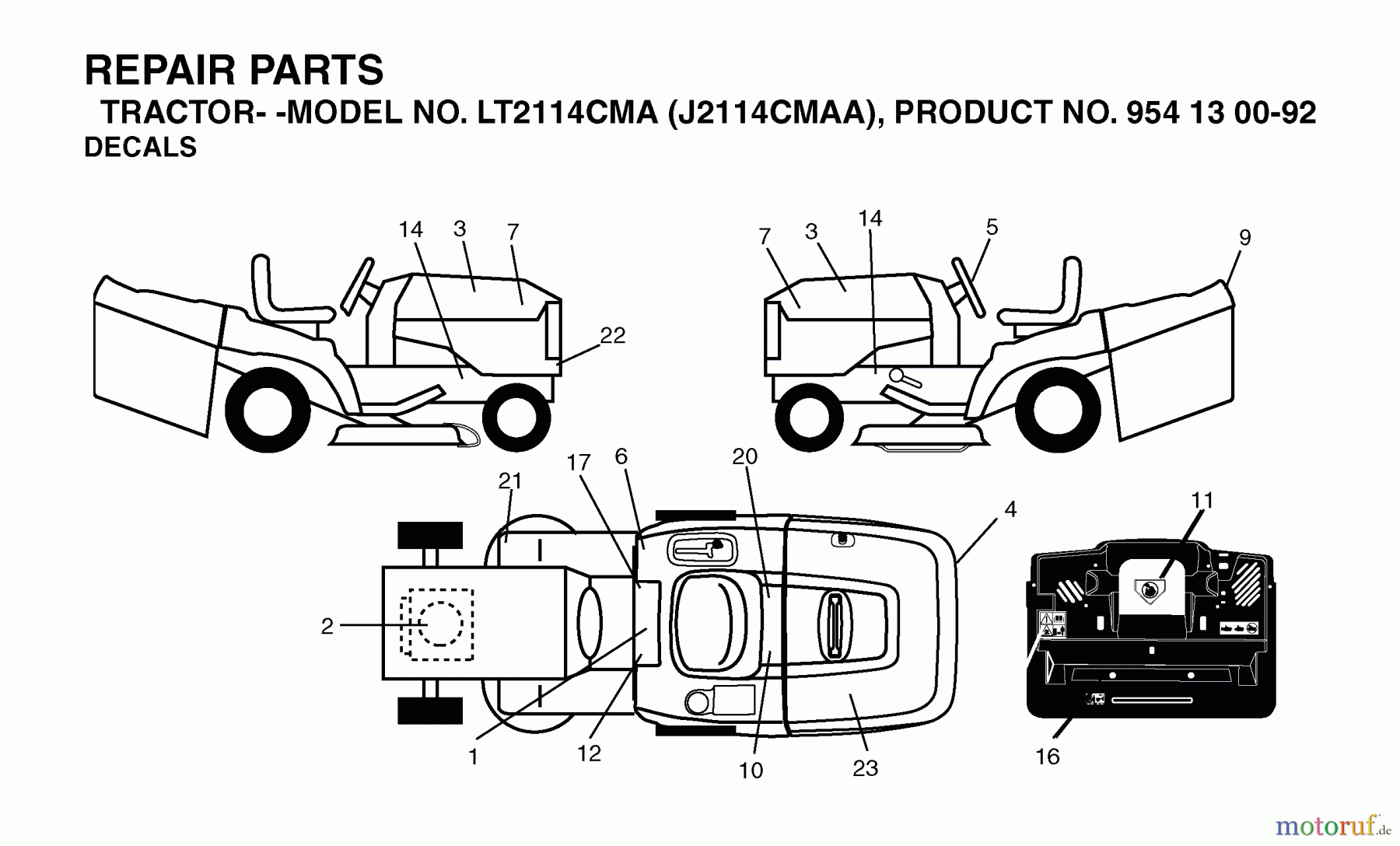 Jonsered Rasen und Garten Traktoren LT2114 CMA (J2114CMAA, 954130092) - Jonsered Lawn & Garden Tractor (2003-01) DECALS