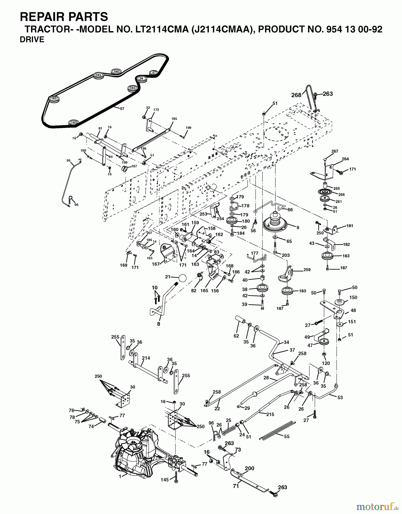 Jonsered Rasen und Garten Traktoren LT2114 CMA (J2114CMAA, 954130092) - Jonsered Lawn & Garden Tractor (2003-01) DRIVE