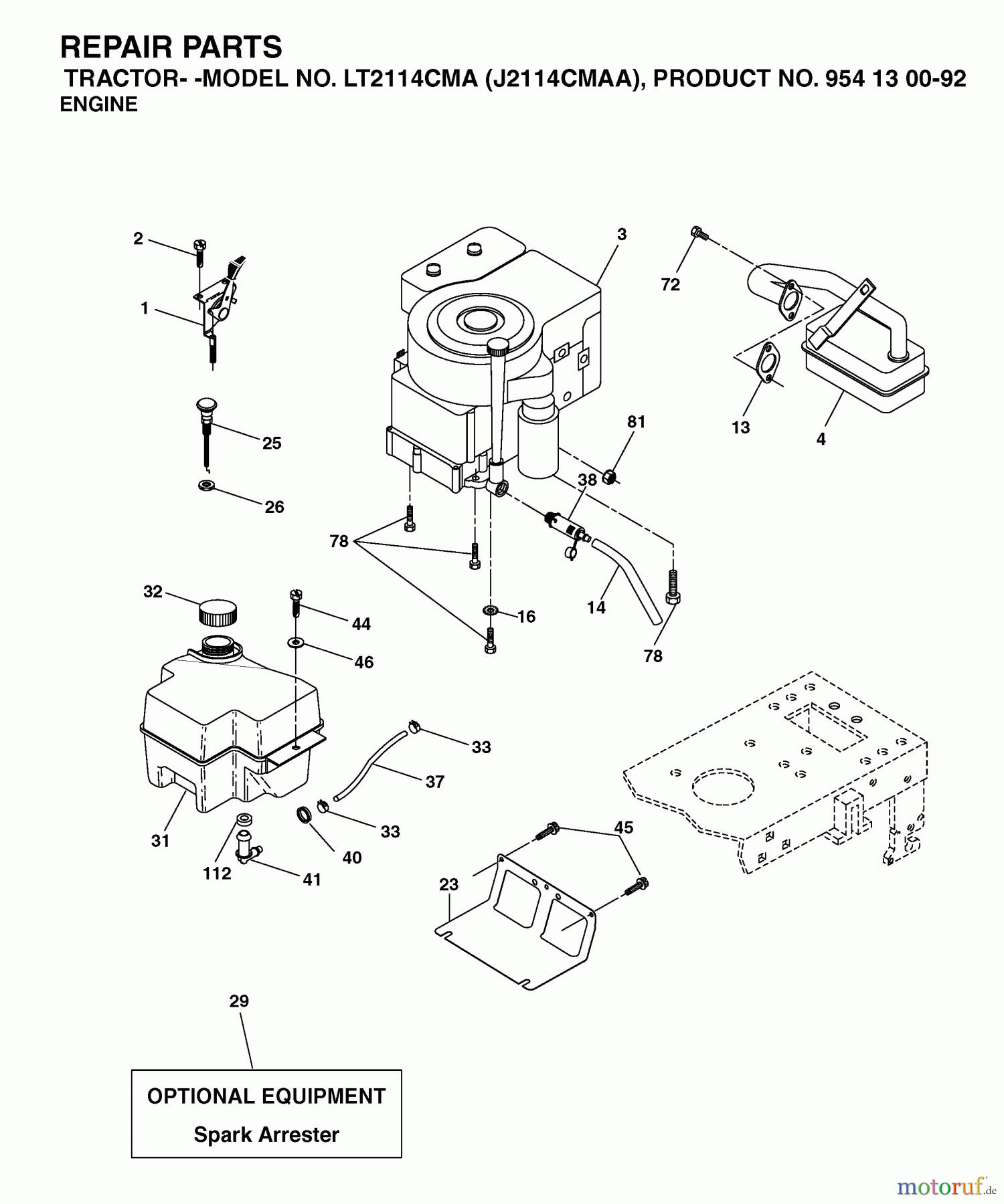 Jonsered Rasen und Garten Traktoren LT2114 CMA (J2114CMAA, 954130092) - Jonsered Lawn & Garden Tractor (2003-01) ENGINE