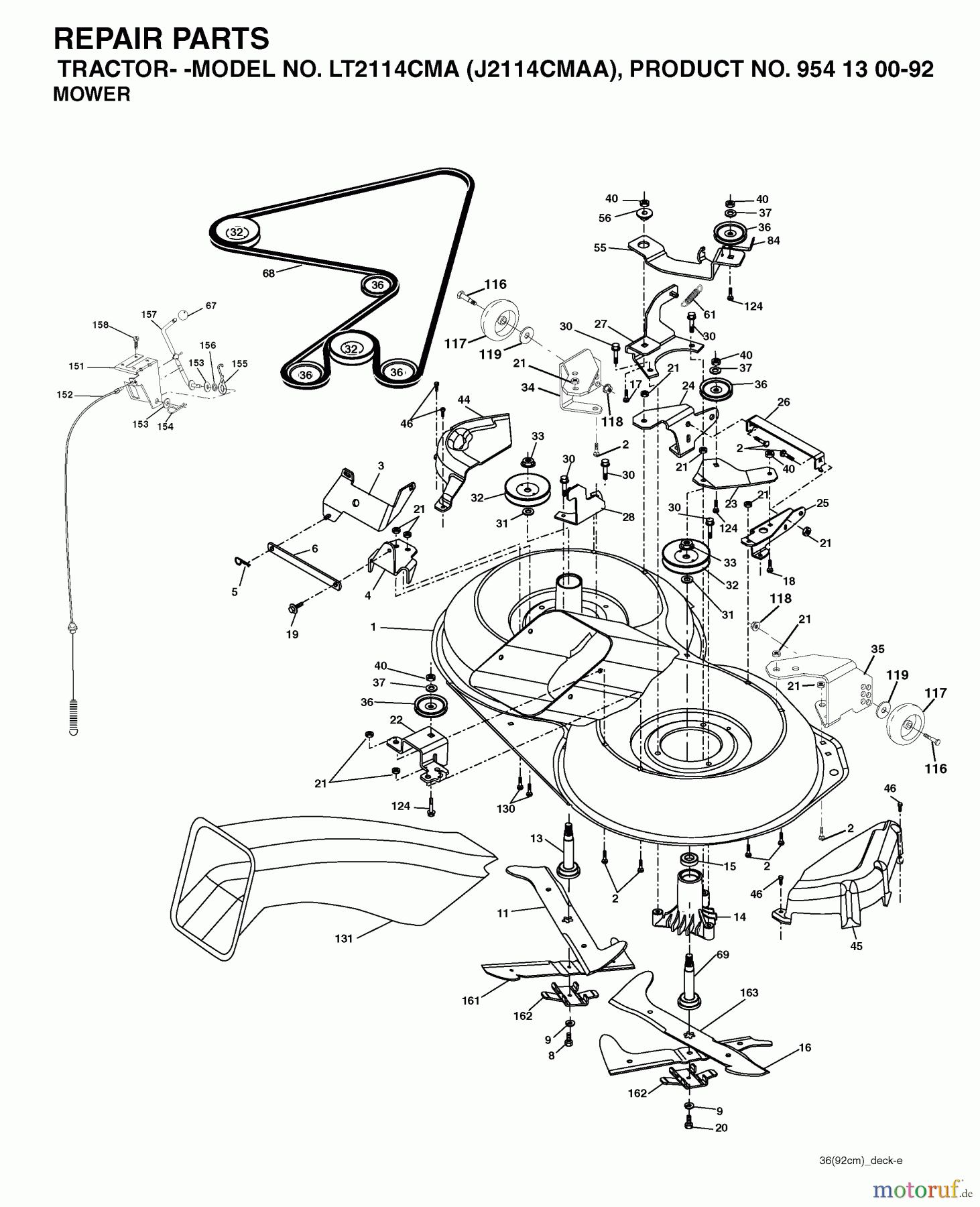  Jonsered Rasen  und Garten Traktoren LT2114 CMA (J2114CMAA, 954130092) - Jonsered Lawn & Garden Tractor (2003-01) MOWER DECK / CUTTING DECK