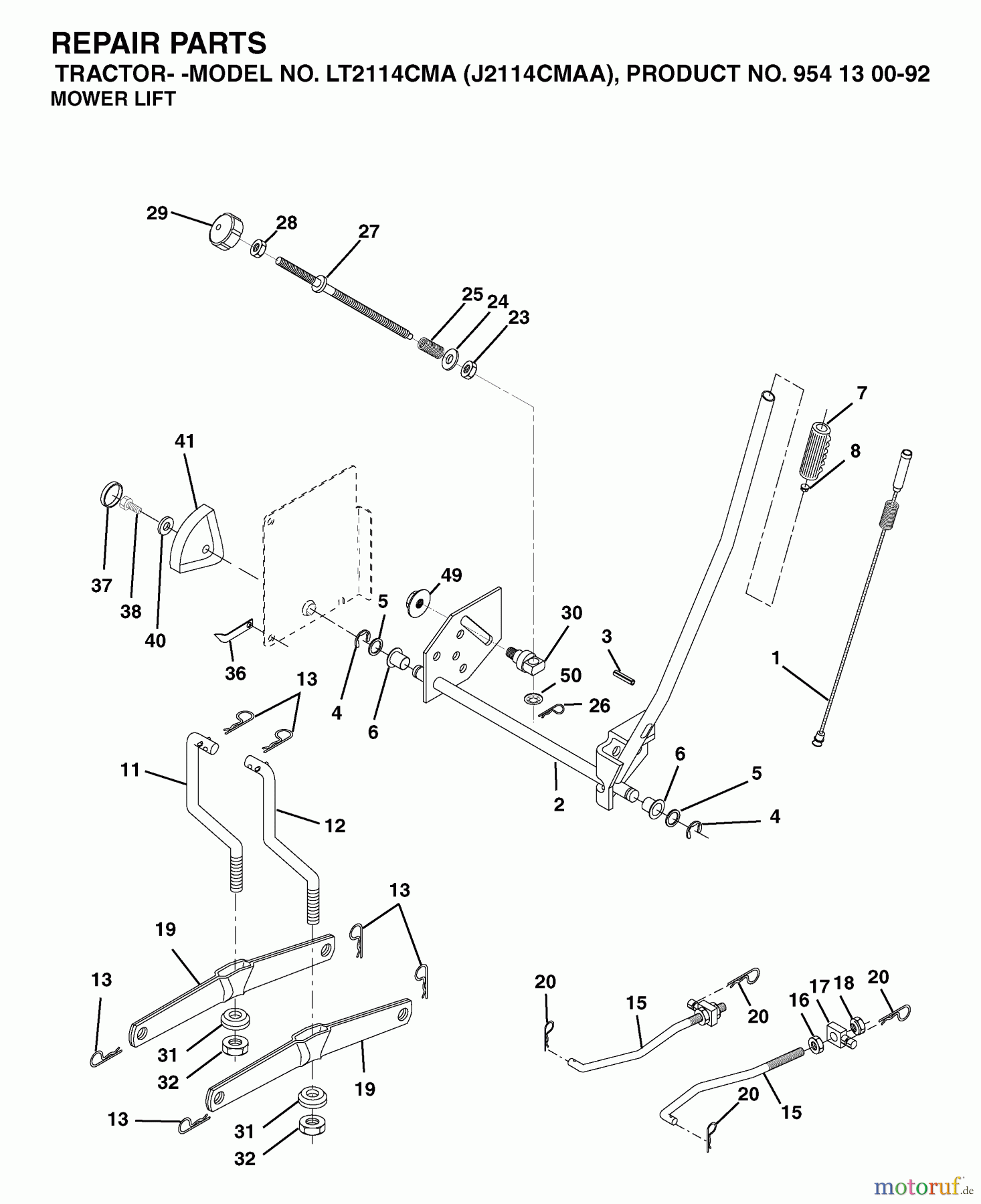 Jonsered Rasen und Garten Traktoren LT2114 CMA (J2114CMAA, 954130092) - Jonsered Lawn & Garden Tractor (2003-01) MOWER LIFT / DECK LIFT