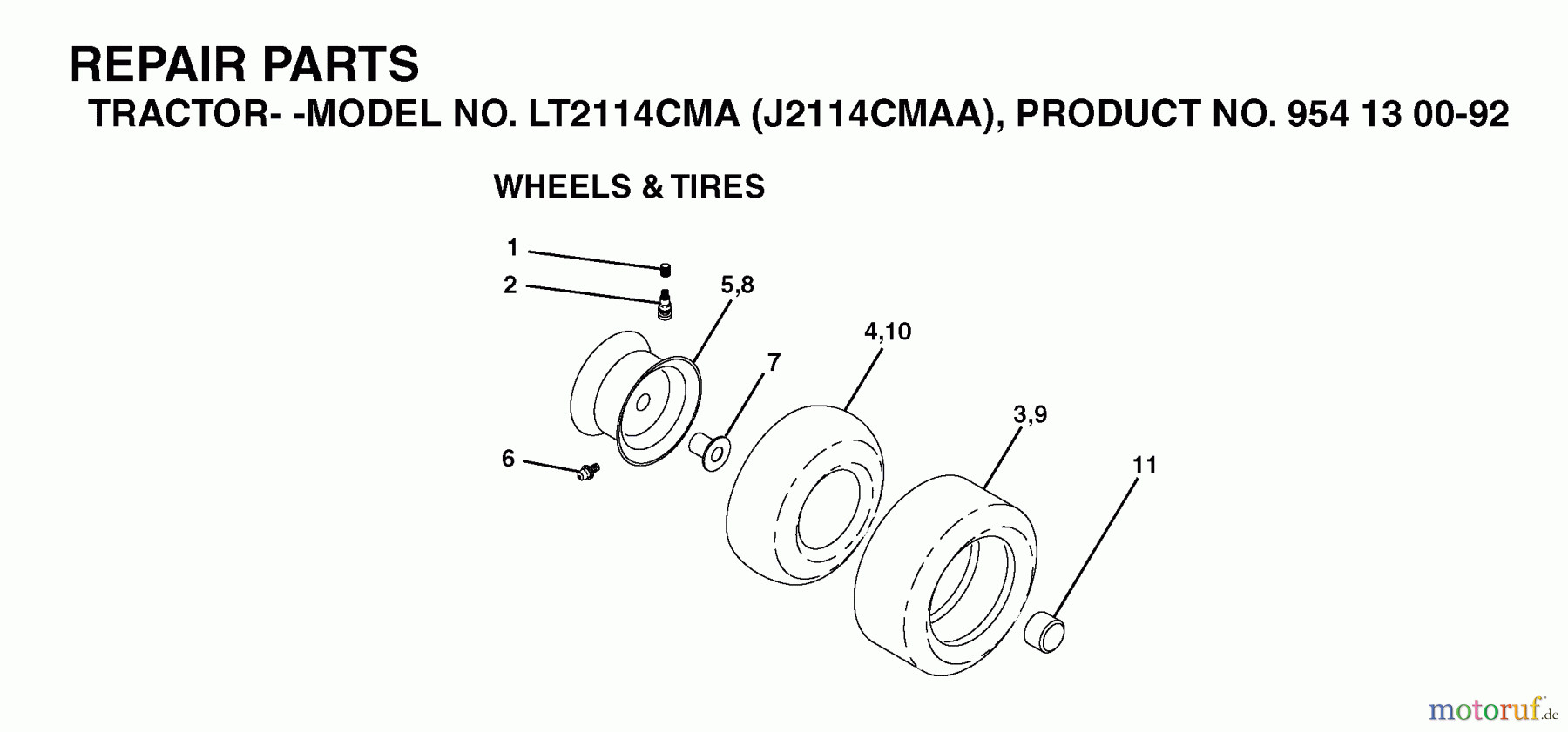  Jonsered Rasen  und Garten Traktoren LT2114 CMA (J2114CMAA, 954130092) - Jonsered Lawn & Garden Tractor (2003-01) WHEELS TIRES