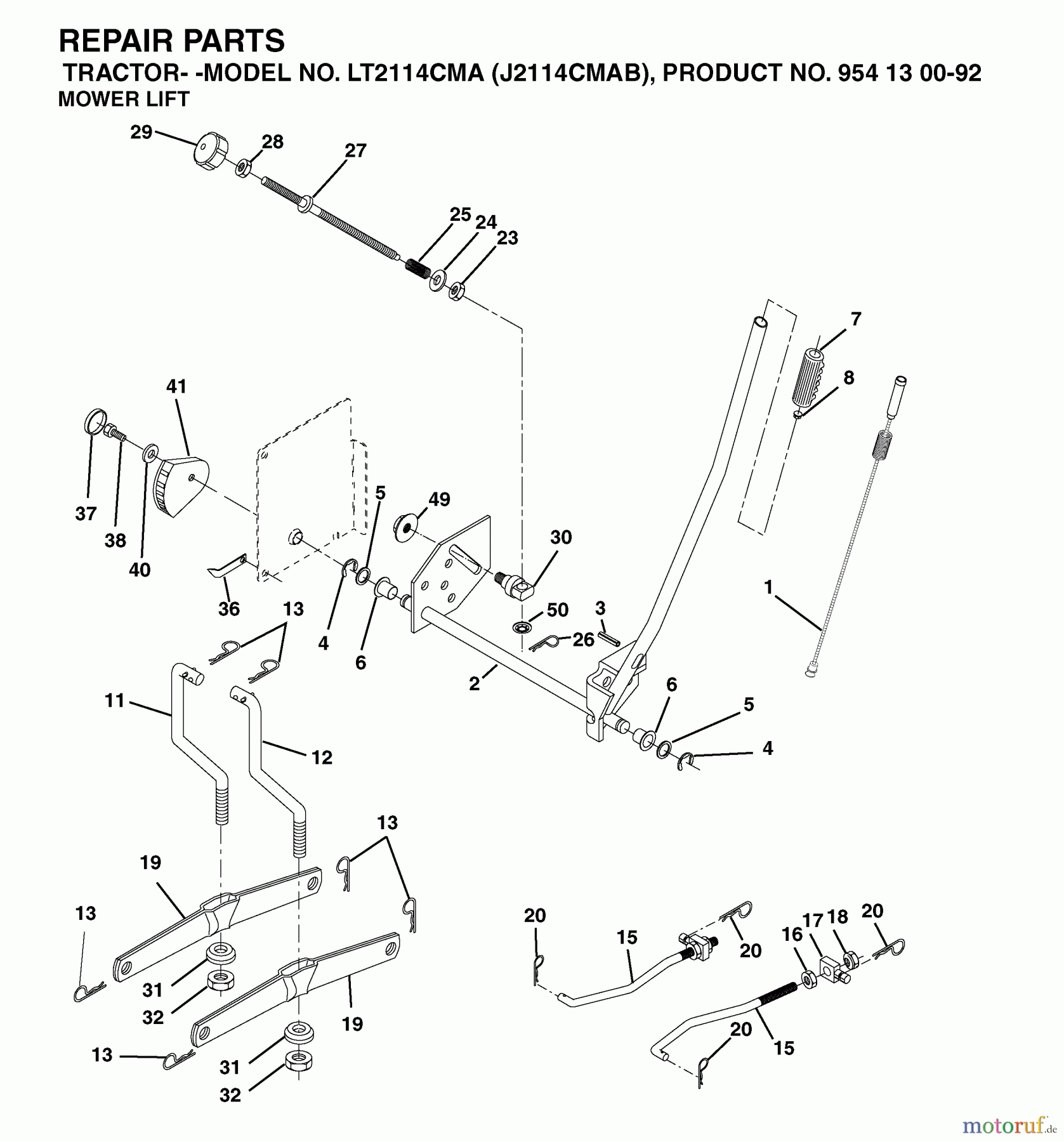 Jonsered Rasen und Garten Traktoren LT2114 CMA (J2114CMAB, 954130092) - Jonsered Lawn & Garden Tractor (2003-01) MOWER LIFT / DECK LIFT