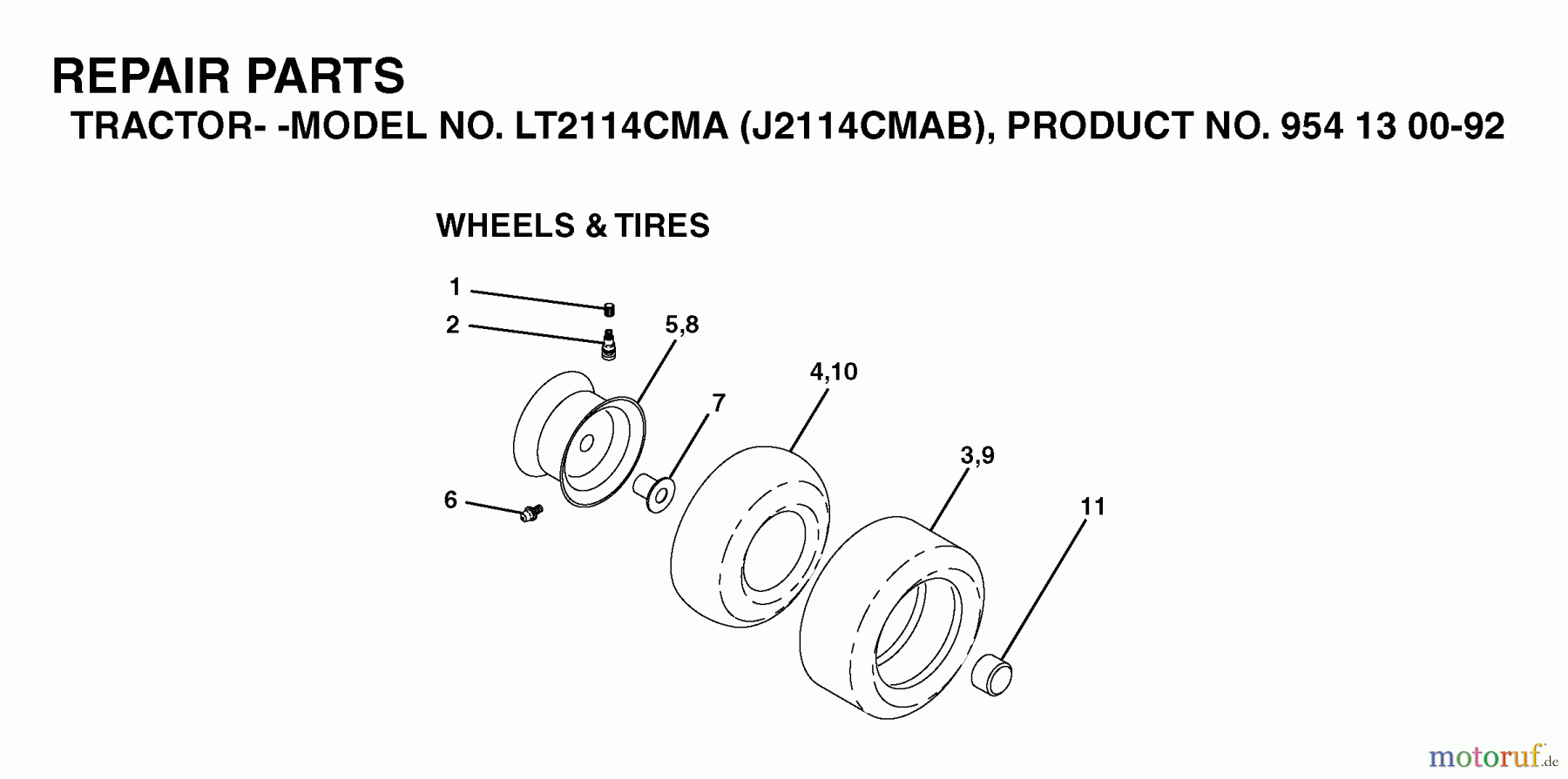  Jonsered Rasen  und Garten Traktoren LT2114 CMA (J2114CMAB, 954130092) - Jonsered Lawn & Garden Tractor (2003-01) WHEELS TIRES