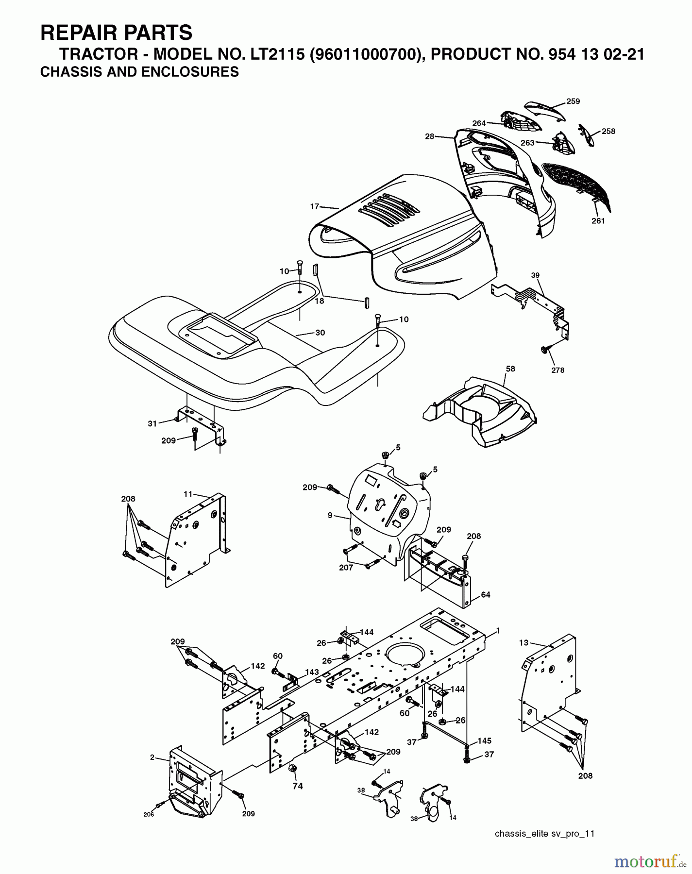  Jonsered Rasen  und Garten Traktoren LT2115 (96011000700) - Jonsered Lawn & Garden Tractor (2005-01) CHASSIS ENCLOSURES