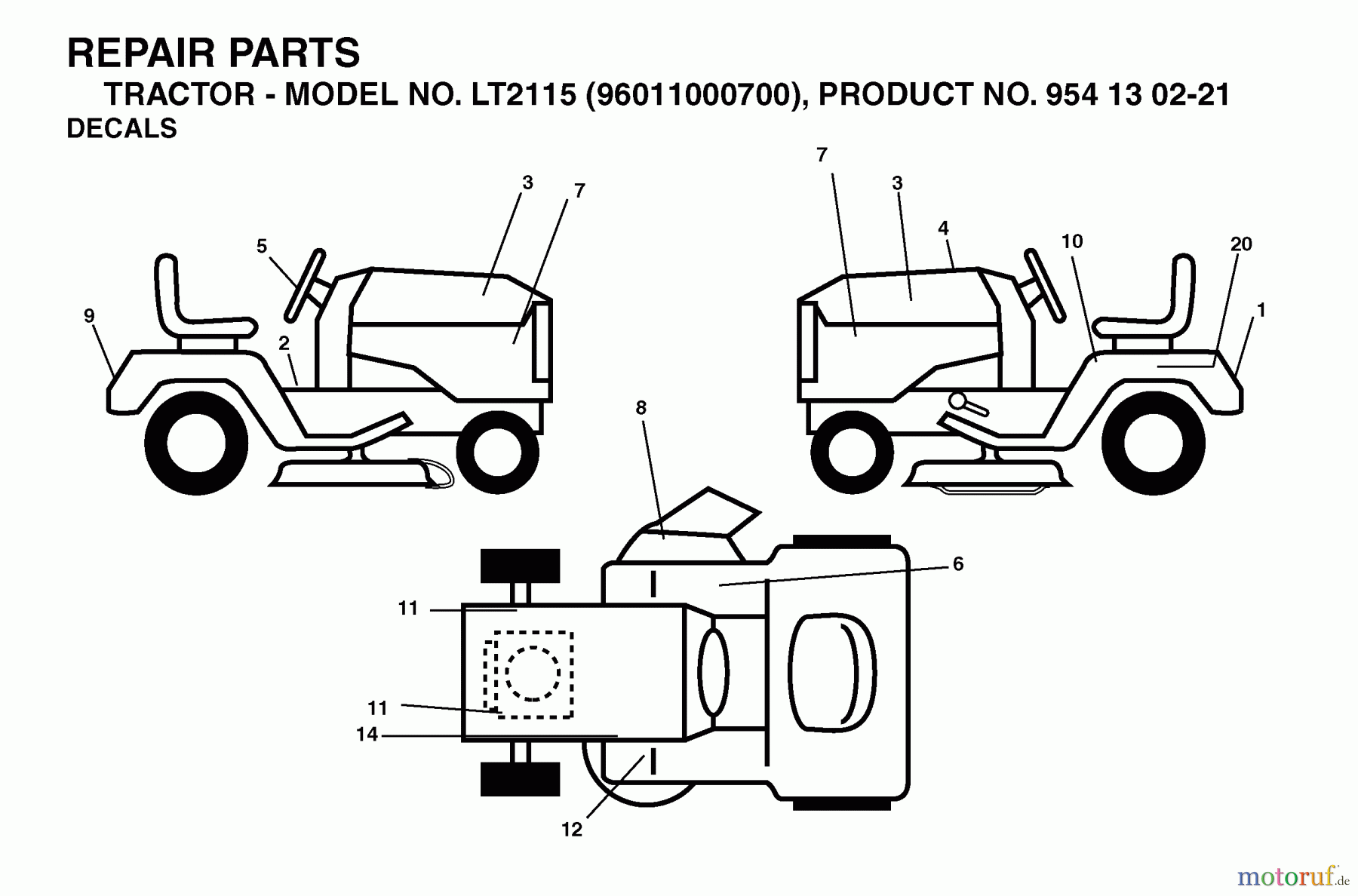 Jonsered Rasen und Garten Traktoren LT2115 (96011000700) - Jonsered Lawn & Garden Tractor (2005-01) DECALS