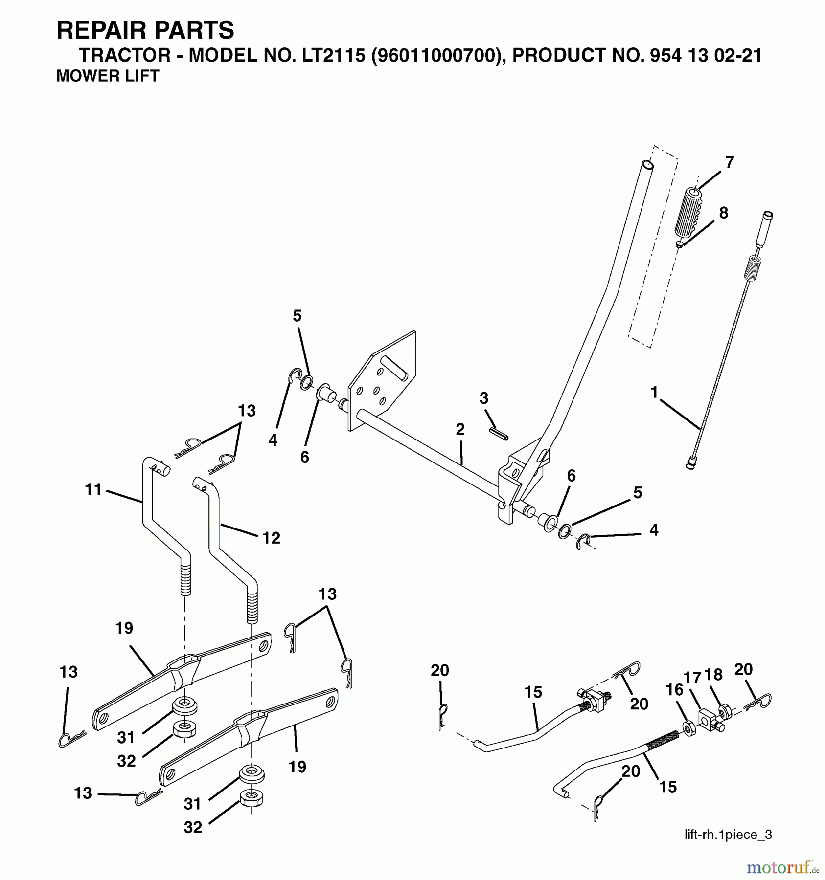 Jonsered Rasen und Garten Traktoren LT2115 (96011000700) - Jonsered Lawn & Garden Tractor (2005-01) MOWER LIFT / DECK LIFT