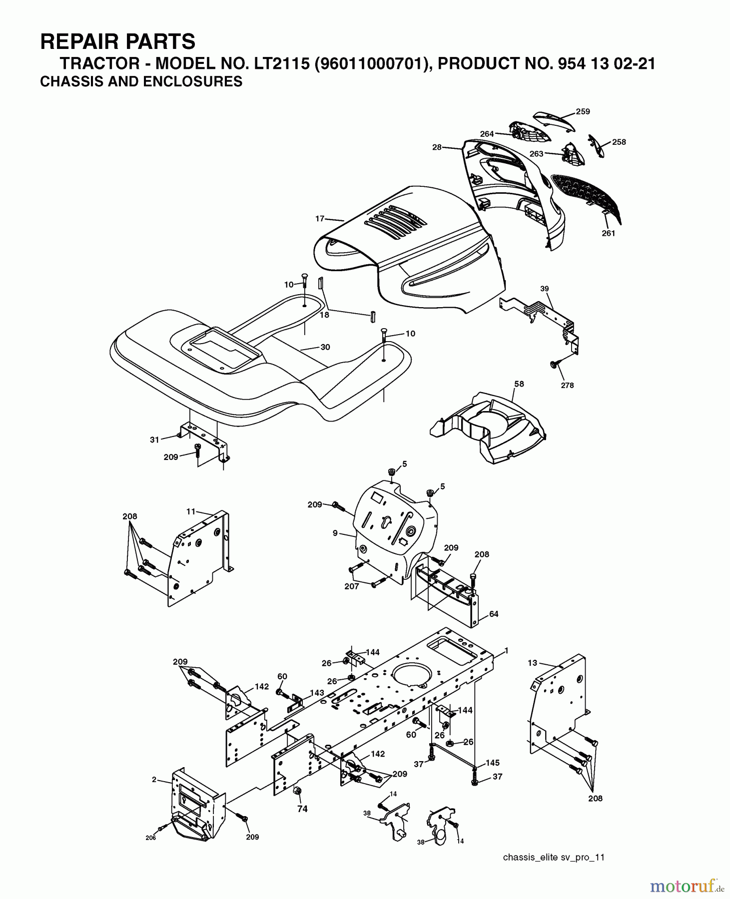 Jonsered Rasen und Garten Traktoren LT2115 (96011000701) - Jonsered Lawn & Garden Tractor (2005-04) CHASSIS ENCLOSURES