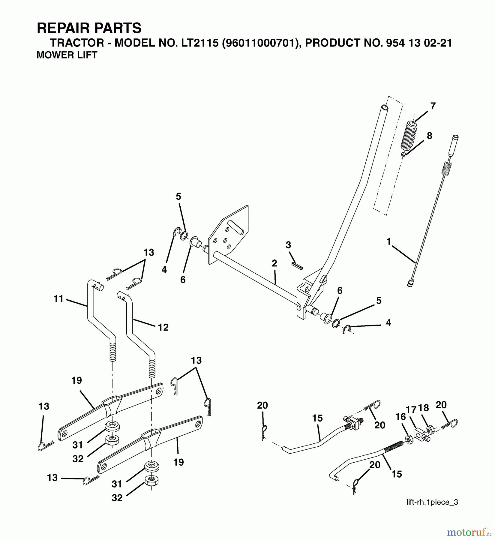 Jonsered Rasen und Garten Traktoren LT2115 (96011000701) - Jonsered Lawn & Garden Tractor (2005-04) MOWER LIFT / DECK LIFT