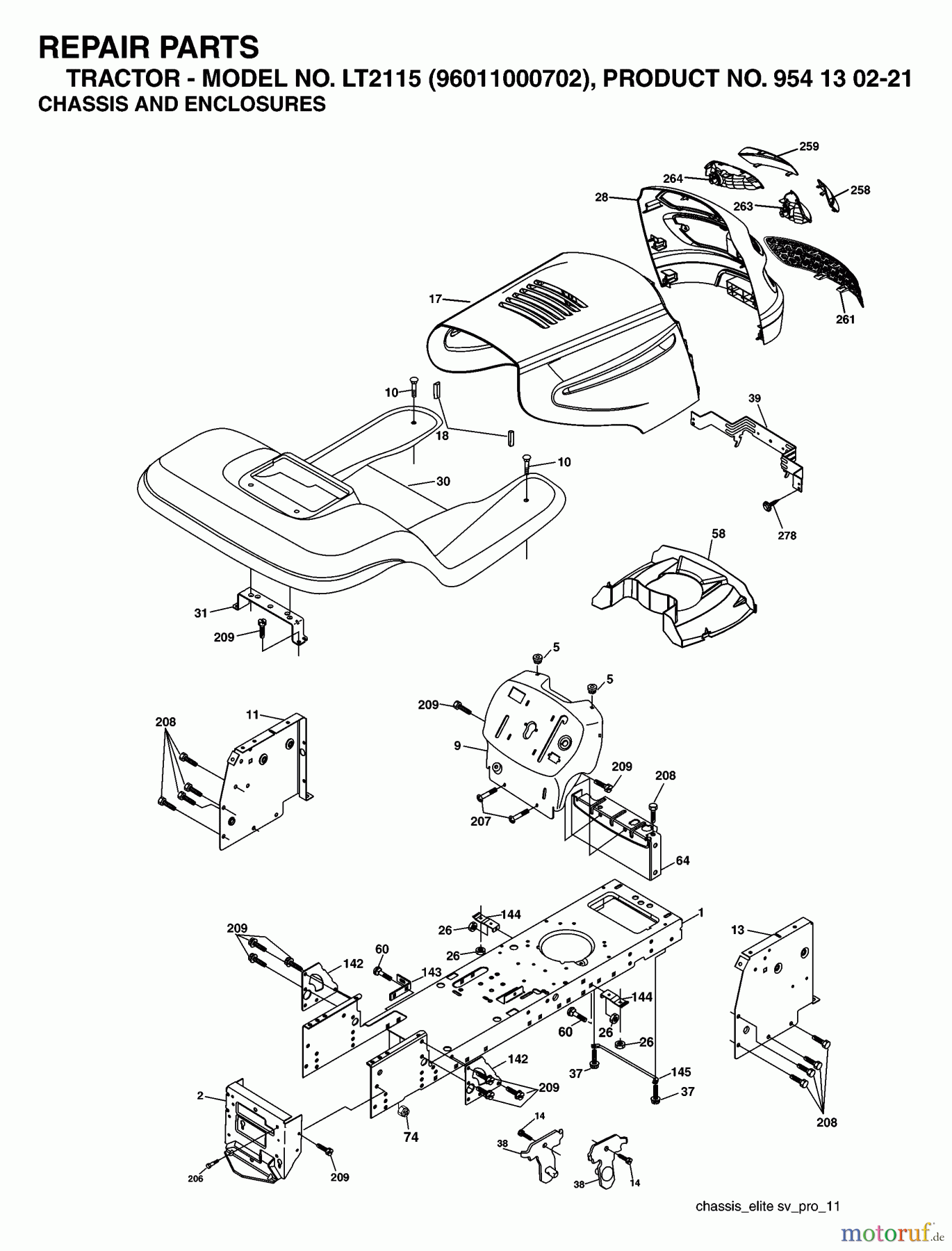  Jonsered Rasen  und Garten Traktoren LT2115 (96011000702) - Jonsered Lawn & Garden Tractor (2005-05) CHASSIS ENCLOSURES