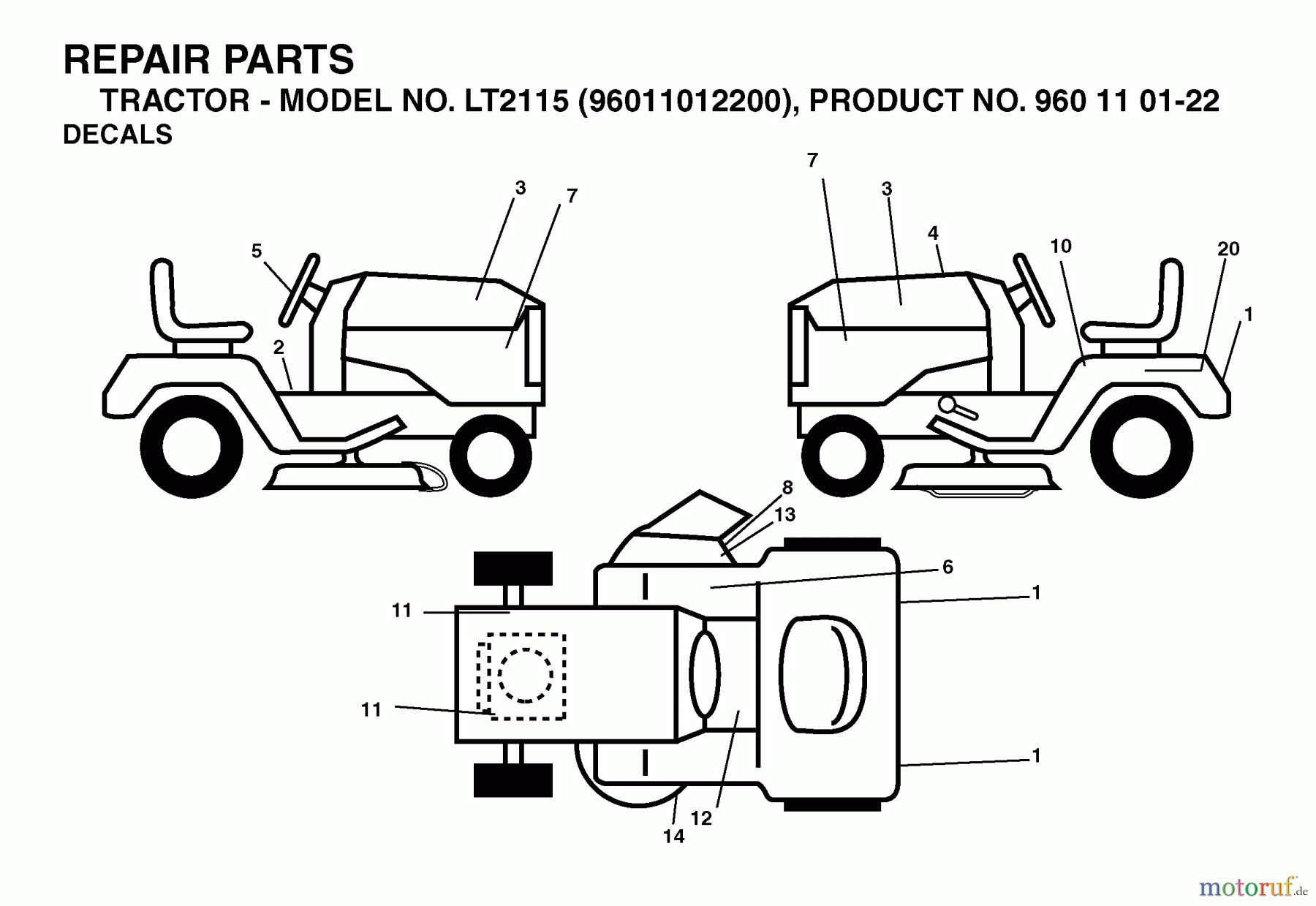 Jonsered Rasen und Garten Traktoren LT2115 (96011012200) - Jonsered Lawn & Garden Tractor (2006-01) DECALS