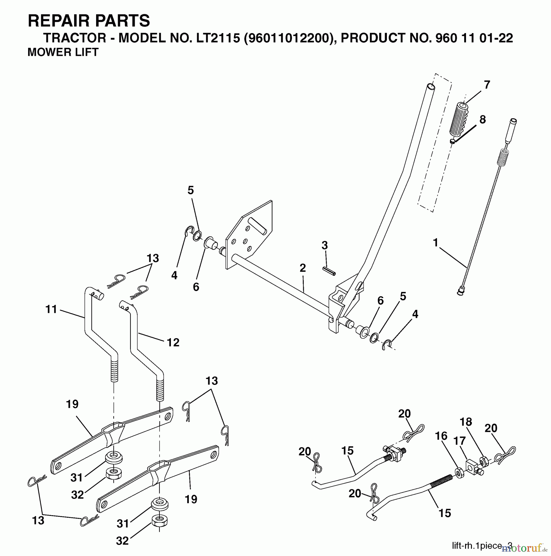 Jonsered Rasen und Garten Traktoren LT2115 (96011012200) - Jonsered Lawn & Garden Tractor (2006-01) MOWER LIFT / DECK LIFT