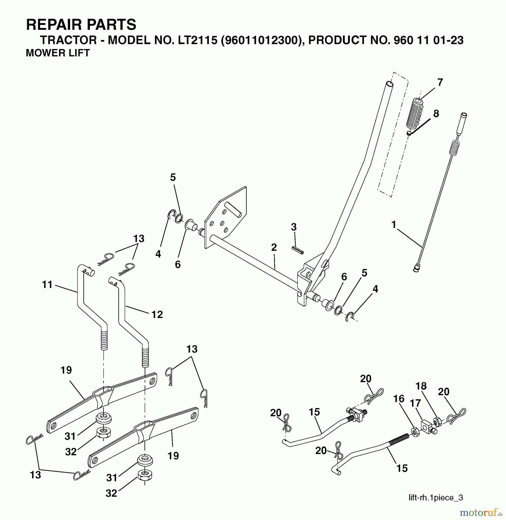 Jonsered Rasen und Garten Traktoren LT2115 (96011012300) - Jonsered Lawn & Garden Tractor (2006-01) MOWER LIFT / DECK LIFT