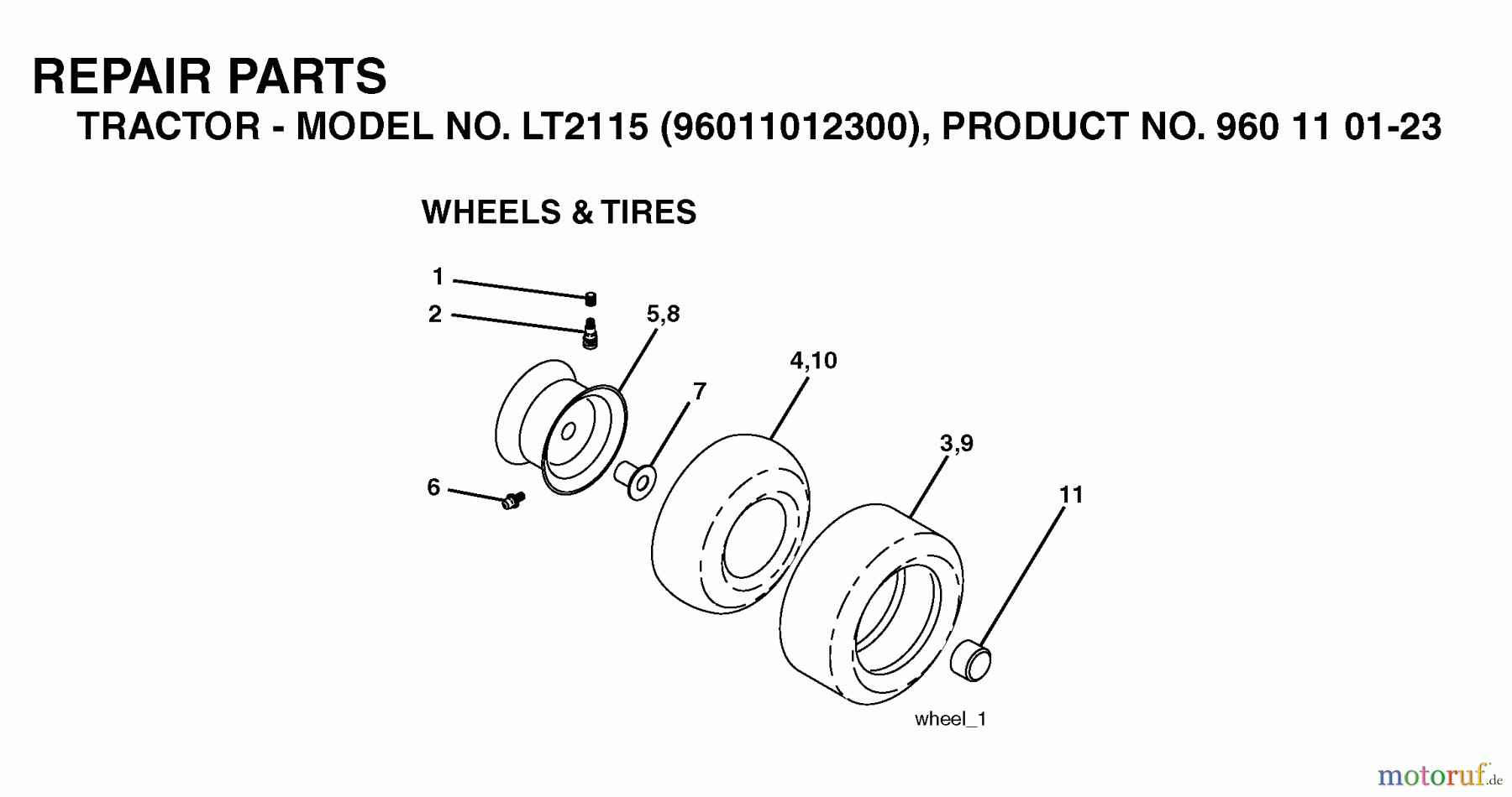 Jonsered Rasen und Garten Traktoren LT2115 (96011012300) - Jonsered Lawn & Garden Tractor (2006-01) WHEELS TIRES